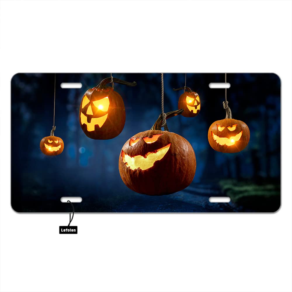 Lefolen Pumpkins Front License Plate Aluminum Novelty Halloween Hanging Lantern Pumpkins Metal Vanity Tags 6'' X 12'' For Men Wo
