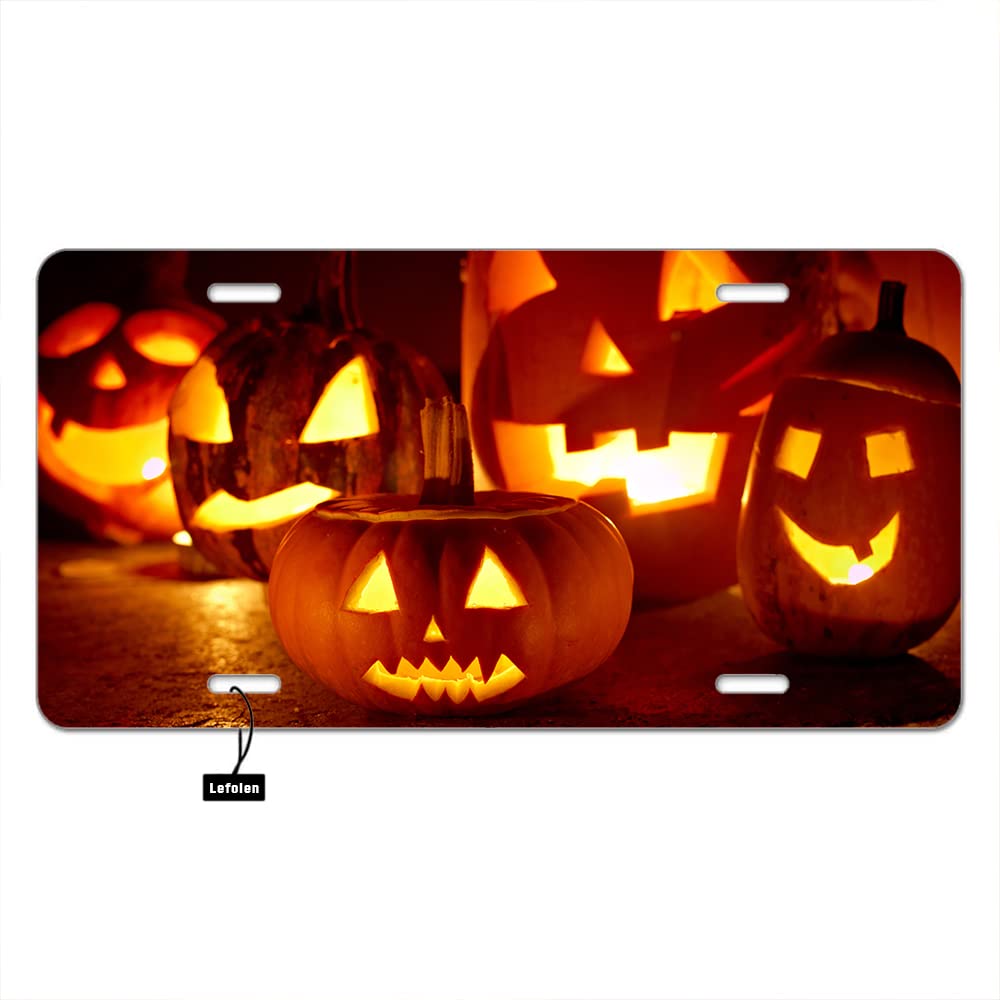 Lefolen Halloween Pumpkins Car Front License Plate Scary Lantern Pumpkins Us Standard Vehicles 6 X 12 Inch Auto Cars Tag Novelty
