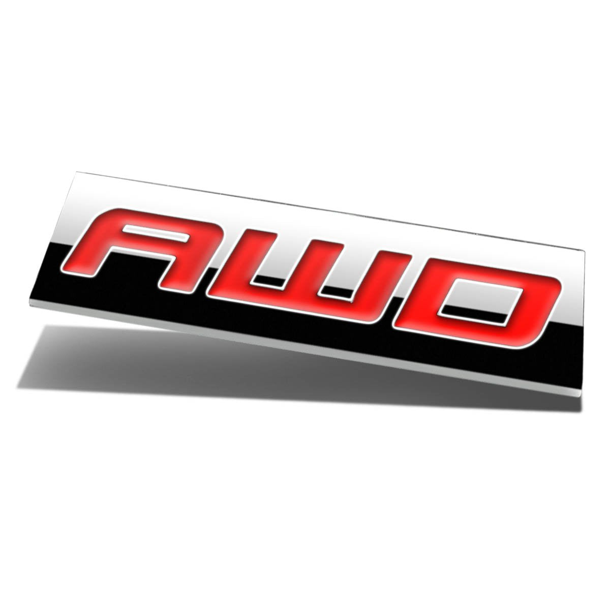 Auto Dynasty Chrome Finish Metal Emblem Awd Badge, (Red Letter)