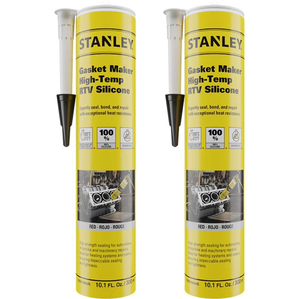 Stanley High-Temp Rtv Silicone Gasket Maker - 2X10.1 Fl.Oz Red, Waterproof, Flexible And Heat Resistant Red Silicone Sealant For