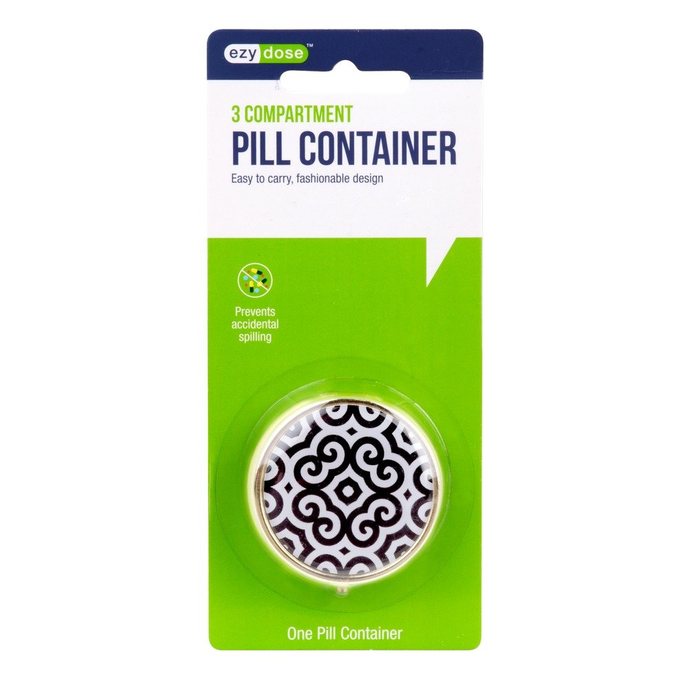 Ezy Dose Fashion Daily Round, Portable On-The-Go Pocket Pharmacy, Pill Box, Organizer And Vitamin Containers, Snap Shut Lids, Pe