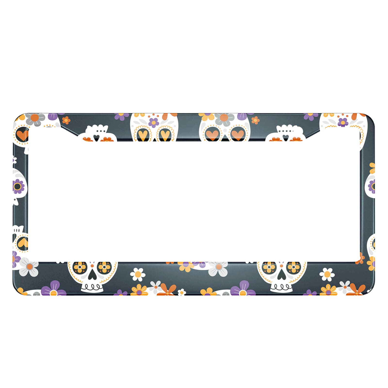 Hosnye Cute Sugar Skulls And Flowers License Plate Frame Halloween Theme Metal License Plate Cover Front Plates Frames Car Tag F