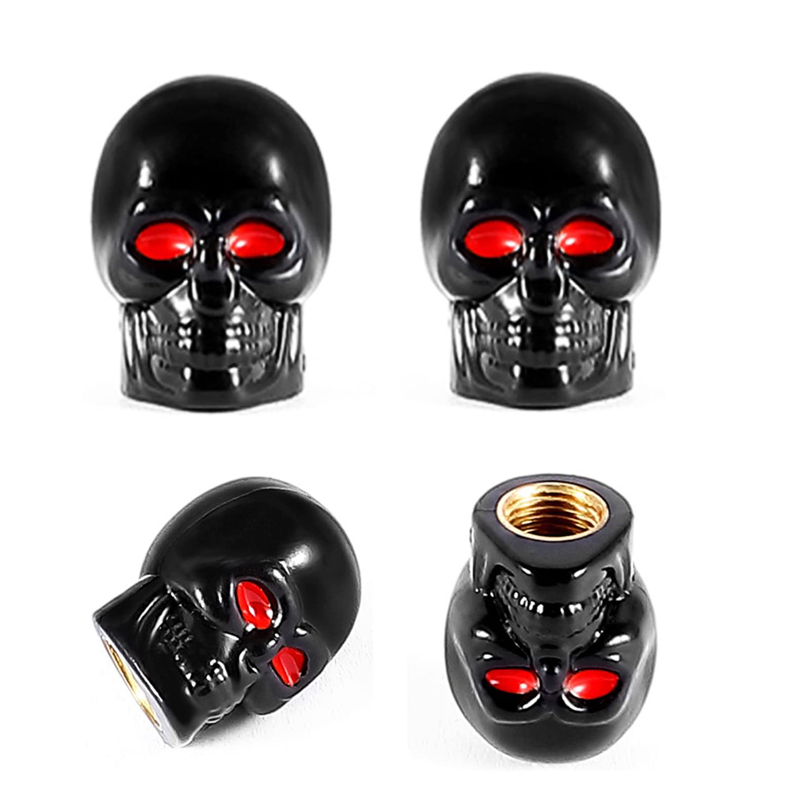 Dsycar Black Skull Style Antirust Copper Core Truck Motorcycle Bike Car Tires Valve Stem Caps , 4Pcs/Box