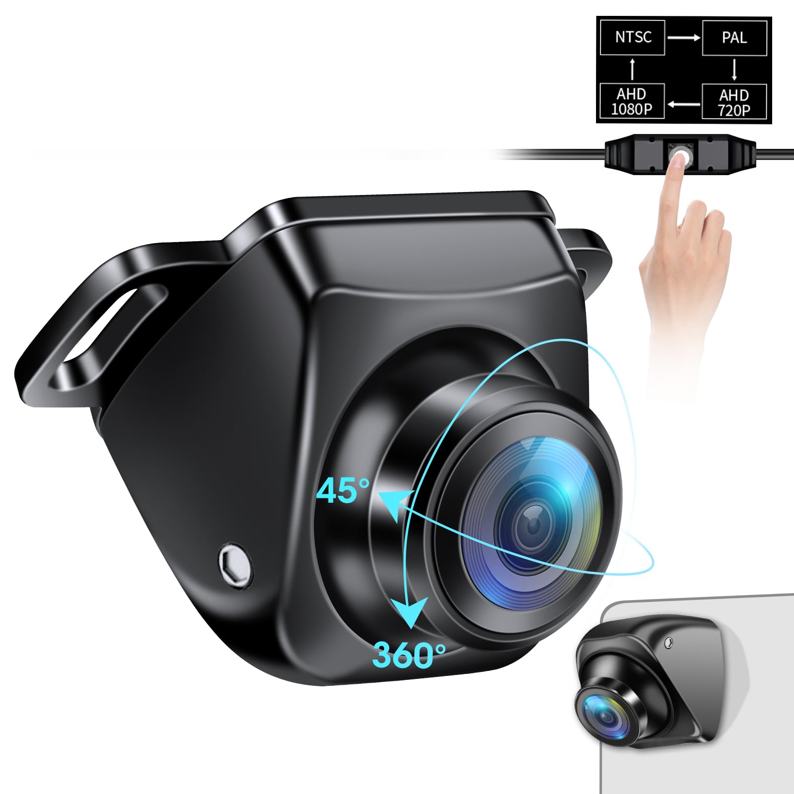 Ahd 1080P Backup Camera ?4 Signal Switch? 360 Rotatable Back Up Camera For Cars 170 Reverse Camera Night Vision Ip69K Waterproof