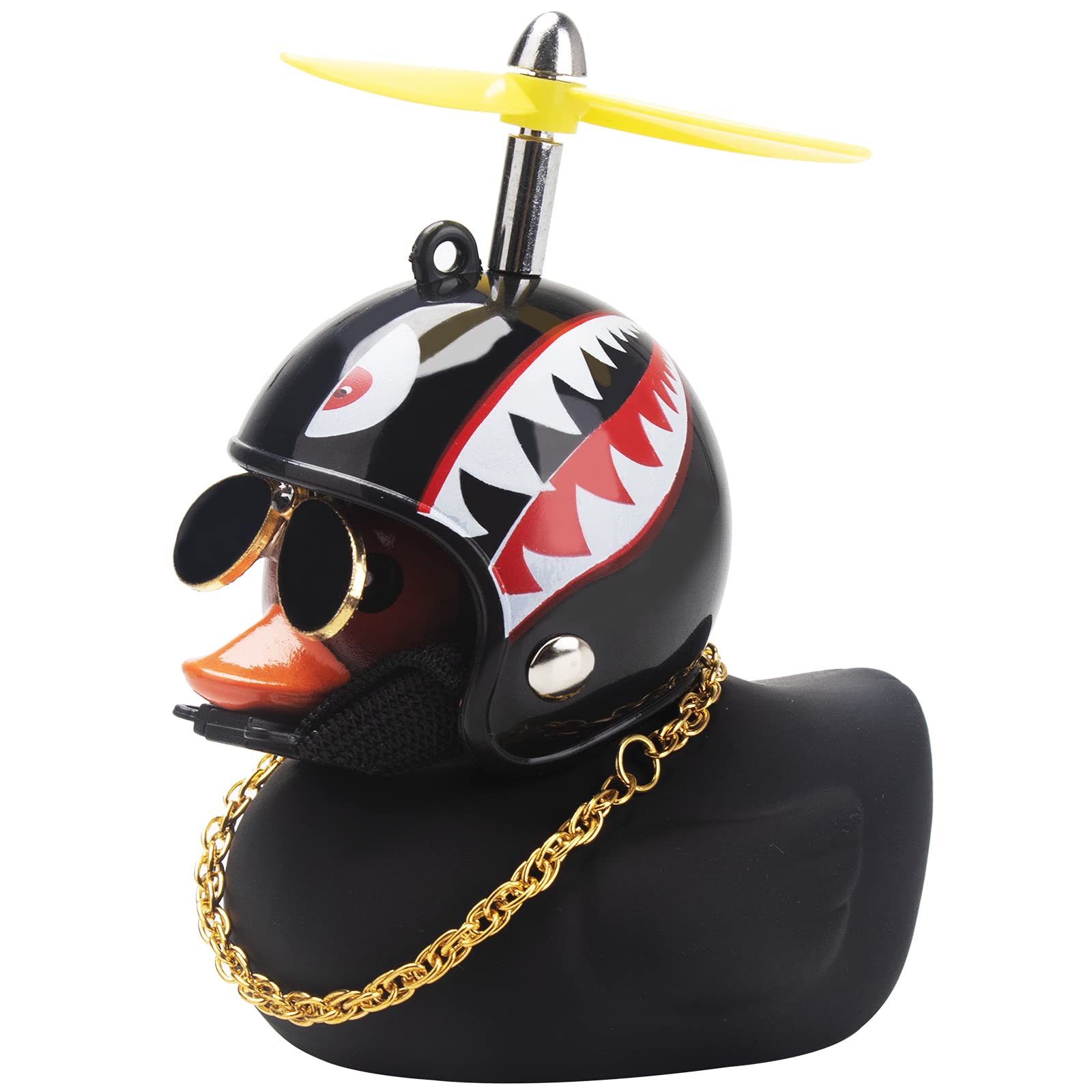 Wonuu Rubber Duck Car Decorations Black Duck Car Dashboard Ornaments With Propeller Helmet