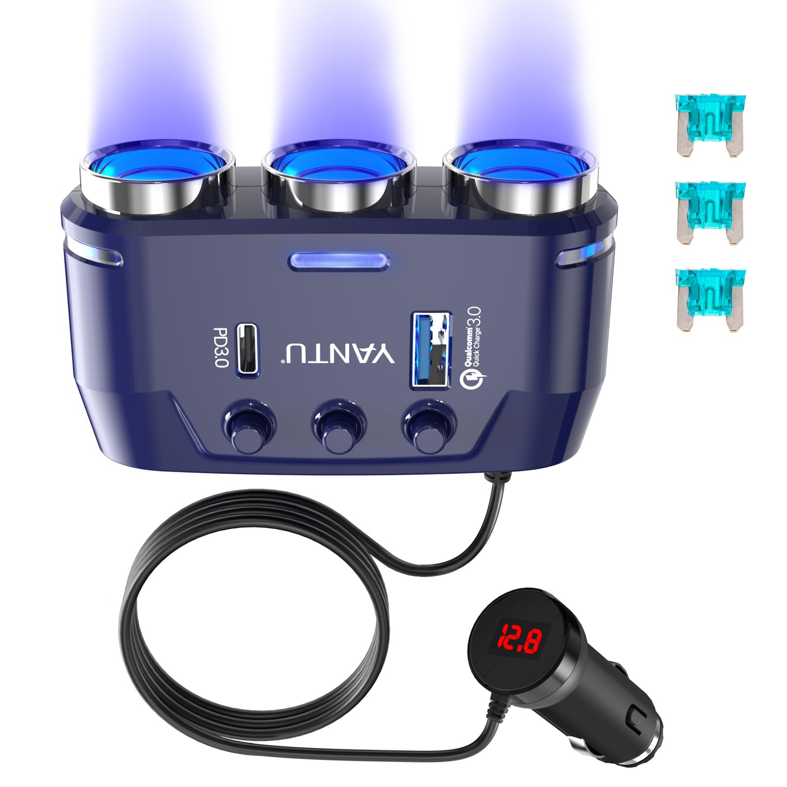 Yantu Qc3.0&Pd 40W Cigarette Lighter Adapter, 3-Socket 140W Cigarette Lighter Splitter With 12V Usb Outlet,Car Charger Adapter W