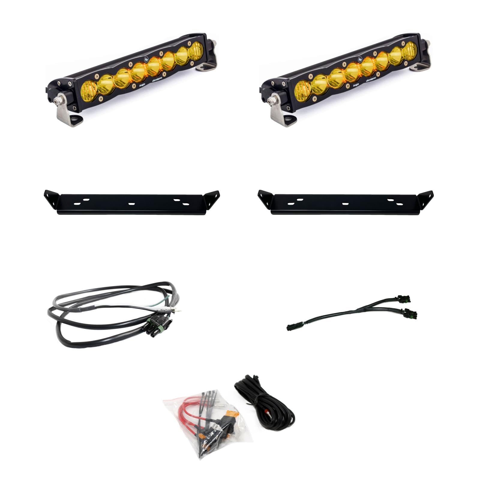 Baja Designs S8 10-Inch Led Bar Dual Behind Grille Light Kit For Ford F-150 Raptor 2021+ Truck (Driving/Combo; Amber)