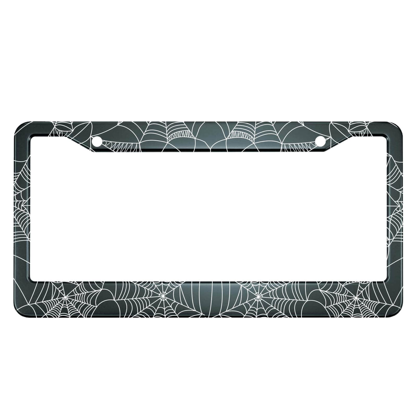 Hosnye Halloween Spider Web License Plate Frame Black And White Metal License Plate Cover Front Plates Frames Car Tag Frame For