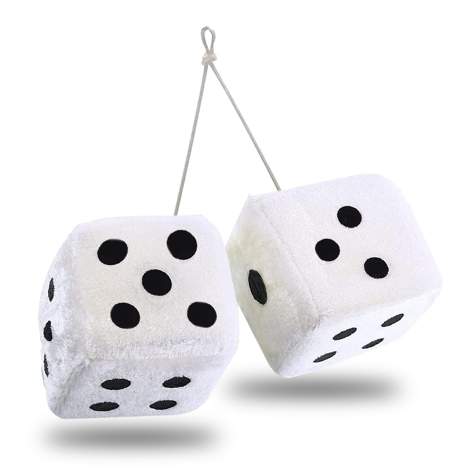 Zone Tech Pair Black And White Mirror Fuzzy Dice - 3 Pair Black And White Plush Car Decorative Hanging Mirror Fuzzy Dice Pair