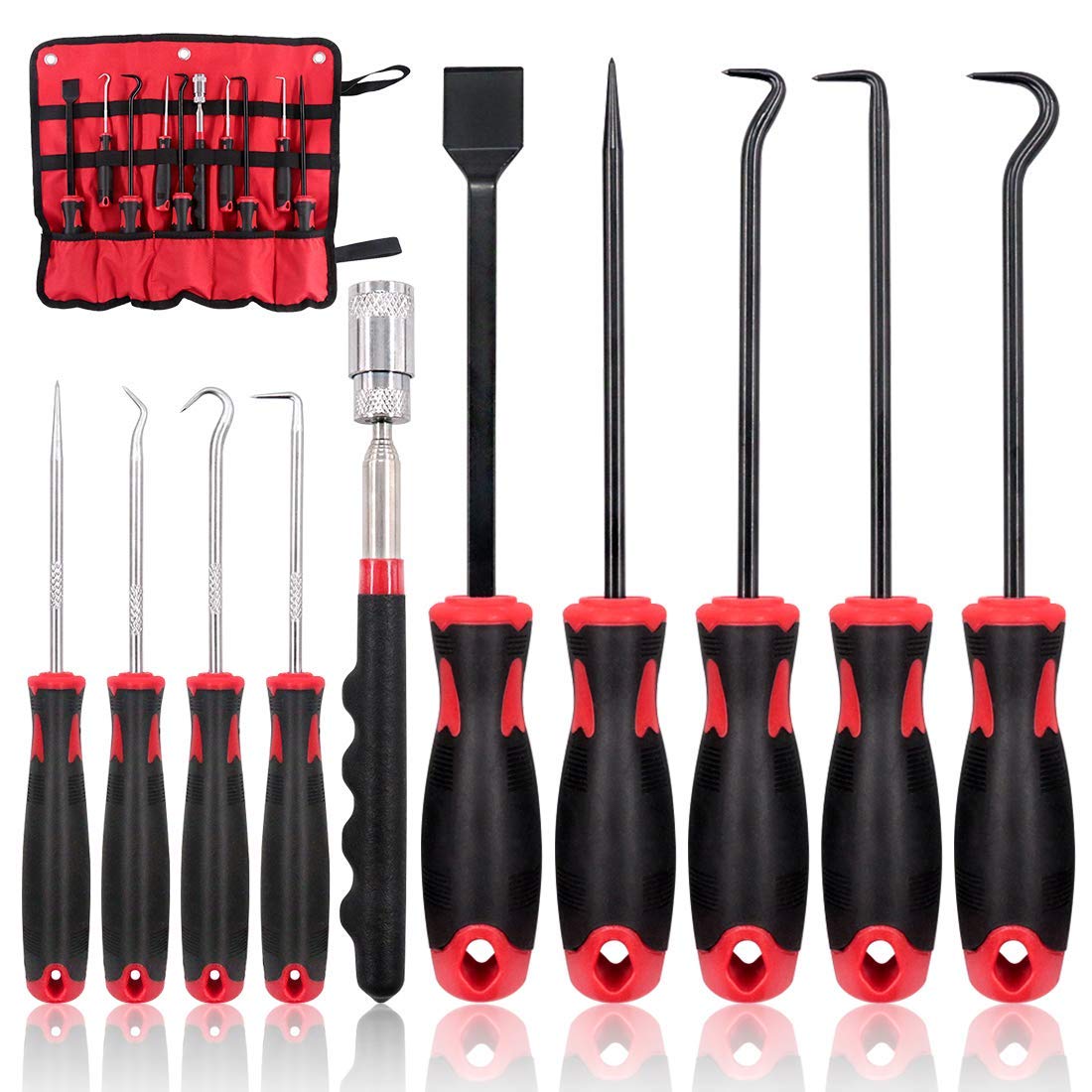 Swpeet 9Pcs Long Hook Set With Magnetic Telescoping Tool Kit, Precision Scraper Gasket Scraping Hose Removal Puller Hook Perfect
