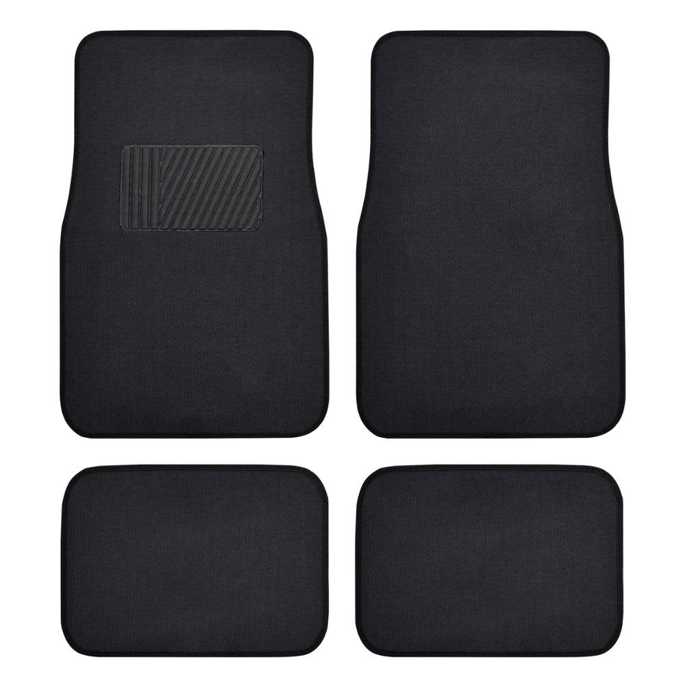 Premium 4Pc Set Of Carpet Car Floor Mats With Vinyl Safety Heel Pad For Car, Truck, Suv, Coupe Sedan, Black (Mt-100-Bk)