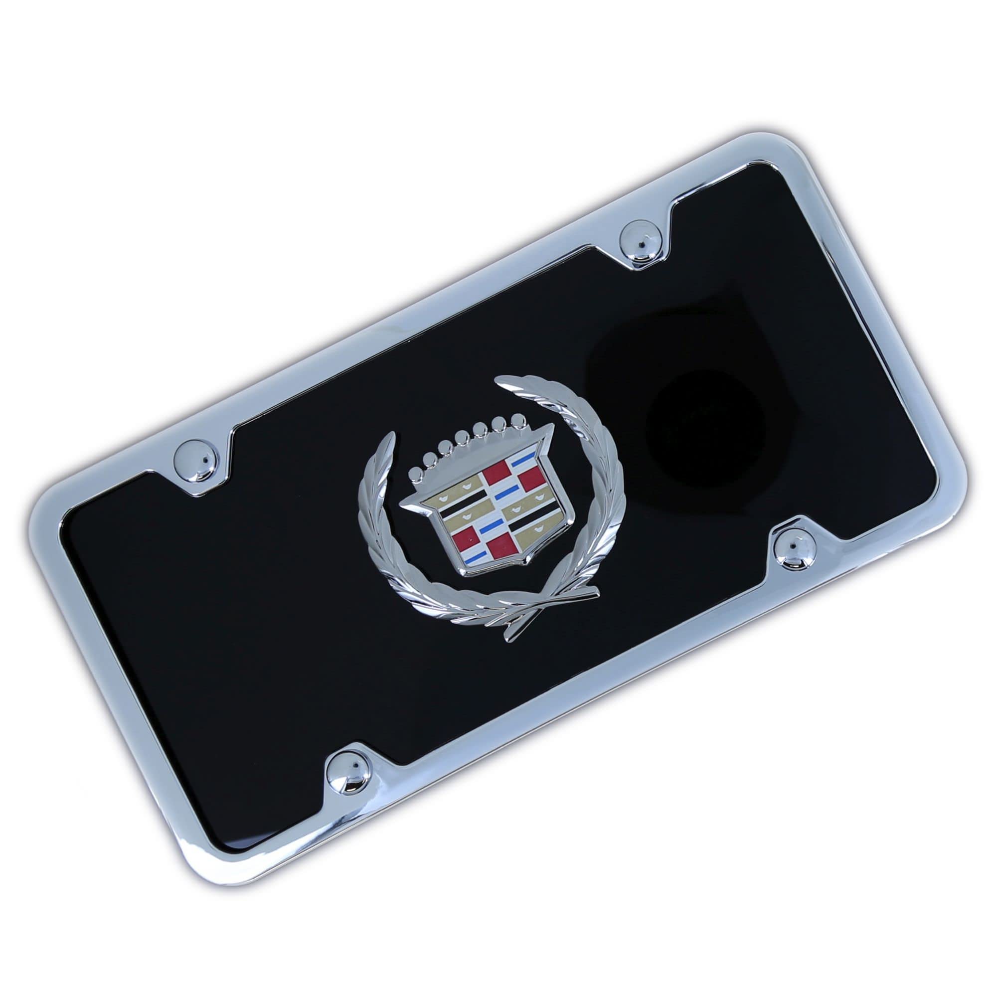 Au-Tomotive Gold Classic Logo On License Plate + Frame For Cadillac (Black)