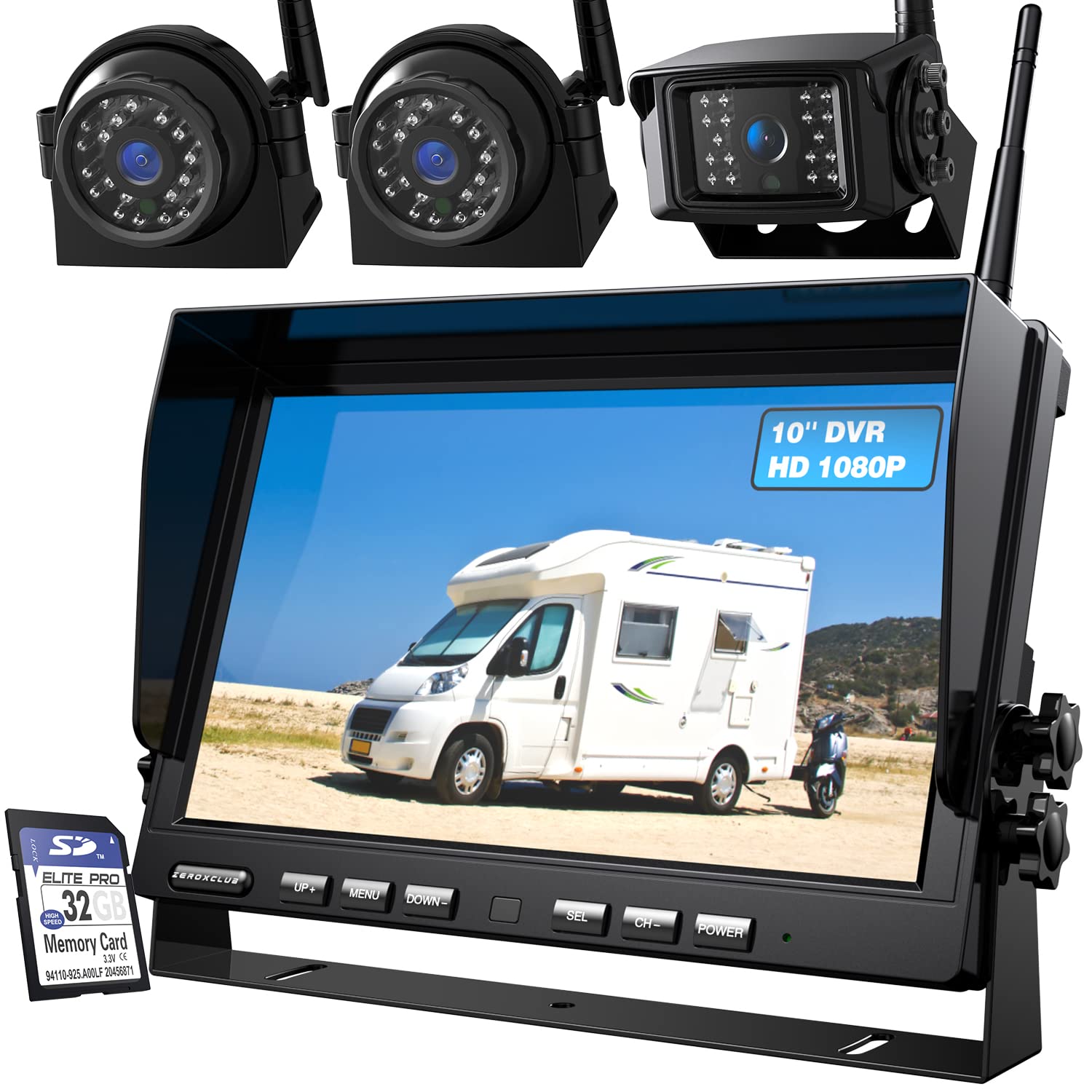 Zeroxclub 1080P Wireless Backup Camera System With 10 Inch Dvr 4 Split Monitor, Ip69 Waterproof Stable Signal Record Wireless 1