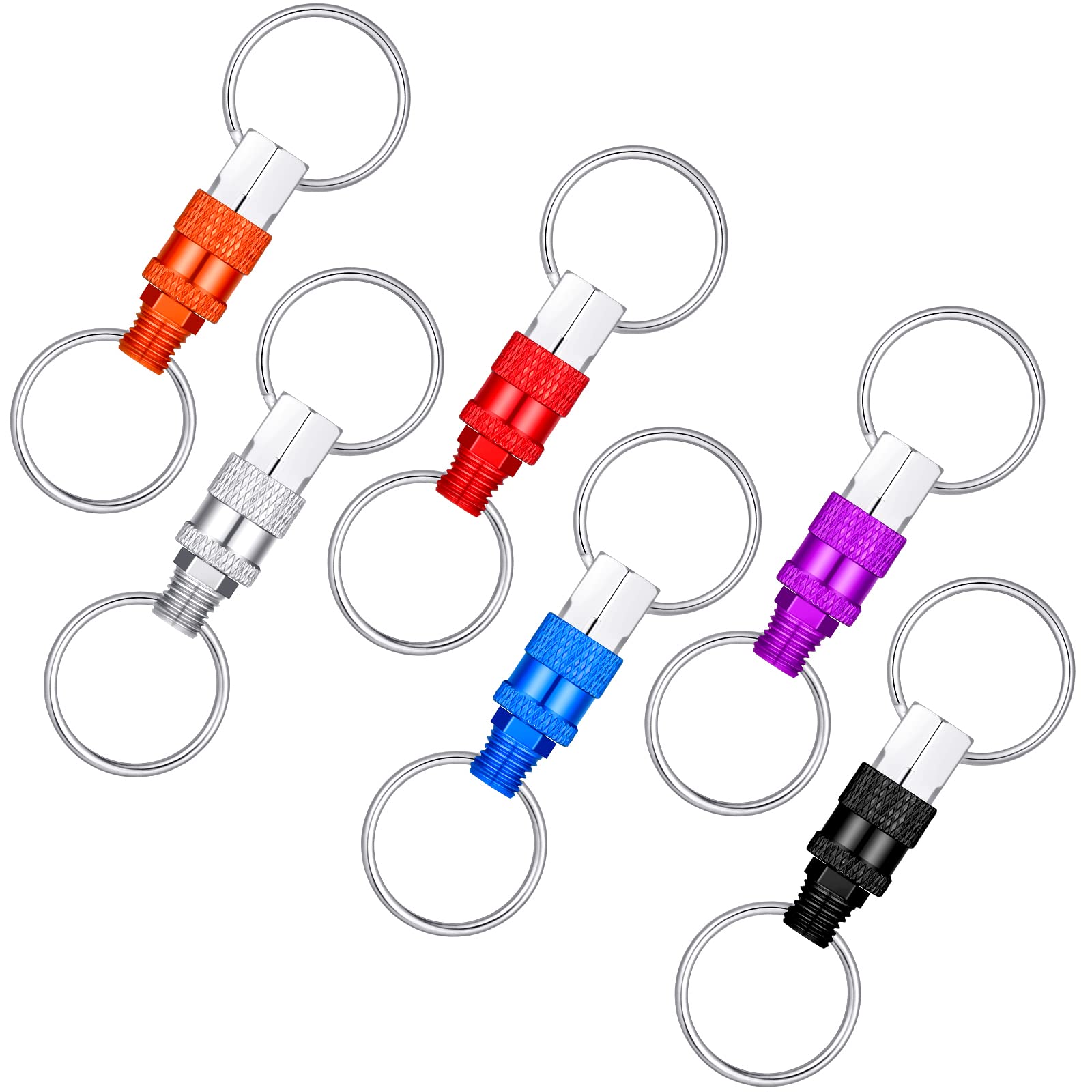 Tallew 6 Pack Quick Release Keychain Detachable Key Ring Pull Apart Coupler Detachable Keychain With 2 Split Rings(Red, Blue, Pu