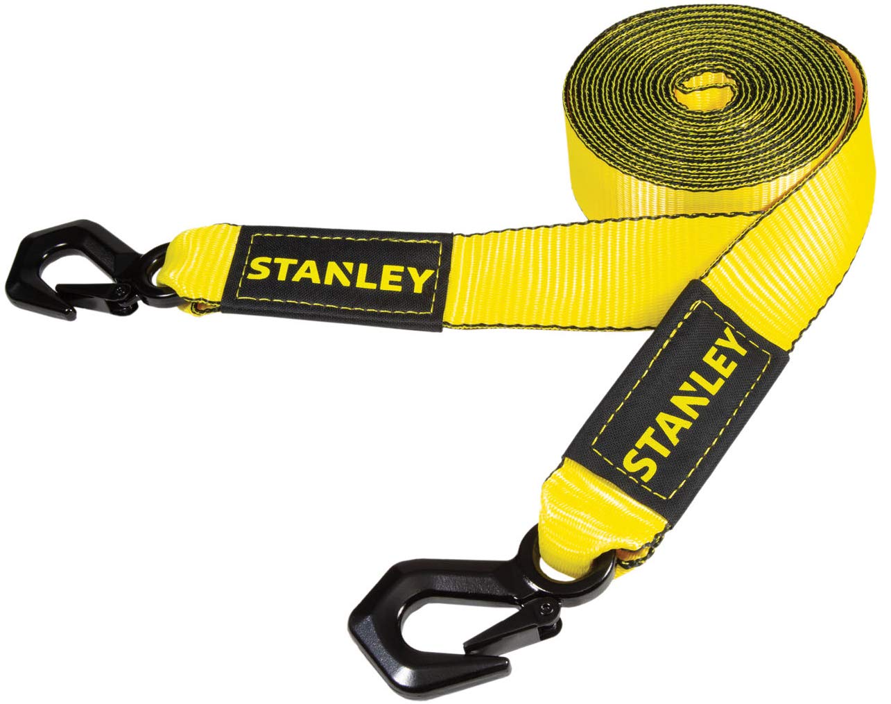 Stanley S1051 Black/Yellow 2'' X 20' Heavy-Duty Tow Strap With Tri-Hook - 3,000 Lb Working Load / 9,000 Lb Break Strength
