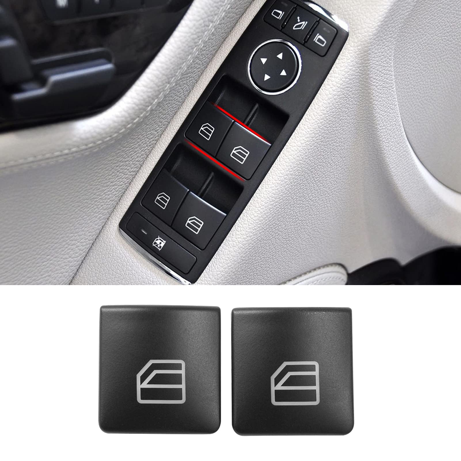 Jaronx 2Pcs Driver Window Switch Button Covers Compatible With Mercedes Benz, Power Window Switch Button Caps Button For C-Class