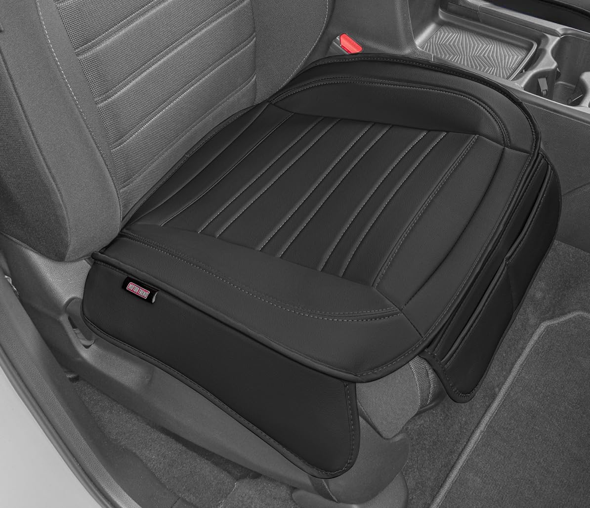 Motor Trend Black Faux Leather Car Seat Cover For Front Seats, 1-Piece Padded Car Seat Protector With Storage Pockets, Premium I