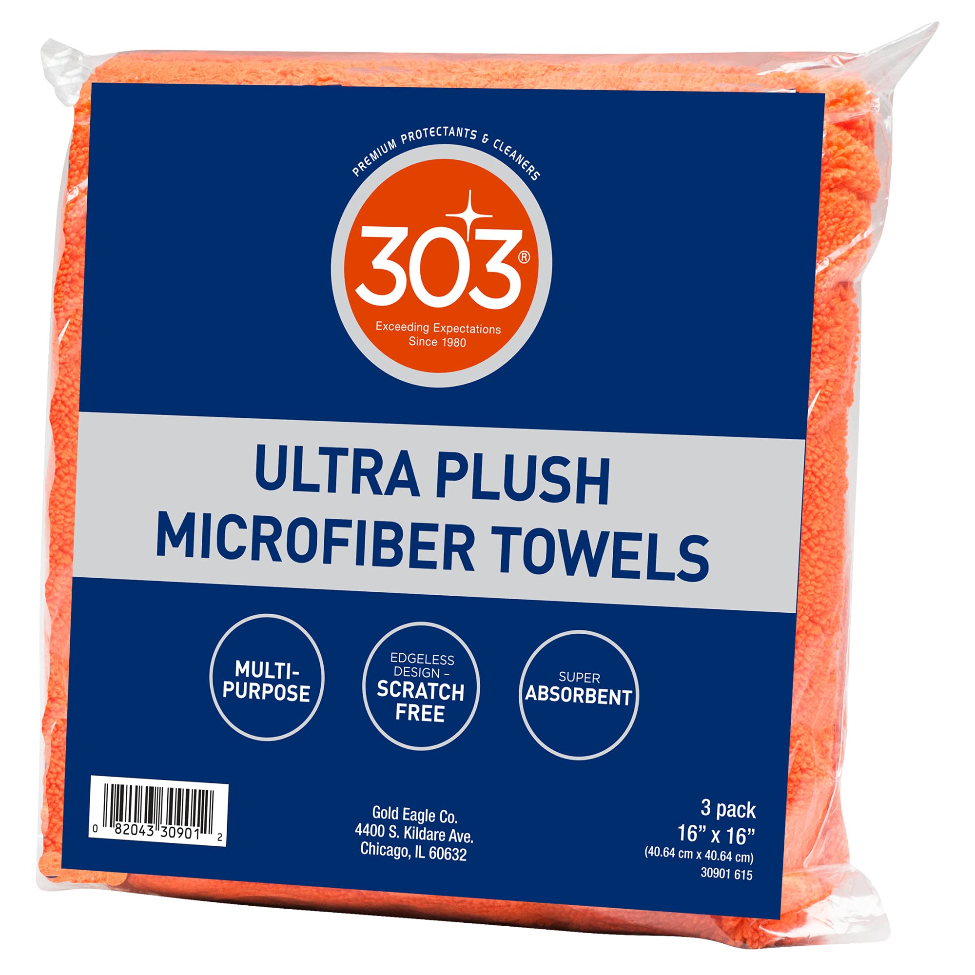 303 Products Premium Microfiber Towels - Automotive Detailing - Ultra Plush - Super Absorbent - Edgeless Design - Scratch Free -