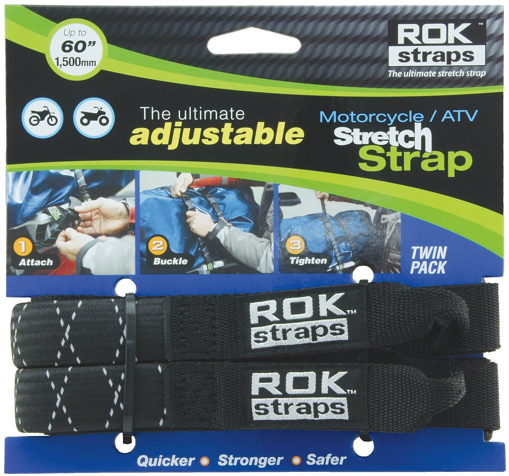 Rok Straps Rok-10050 Black/Reflective 18'' - 60'' Motorcycle/Atv Adjustable Stretch Strap