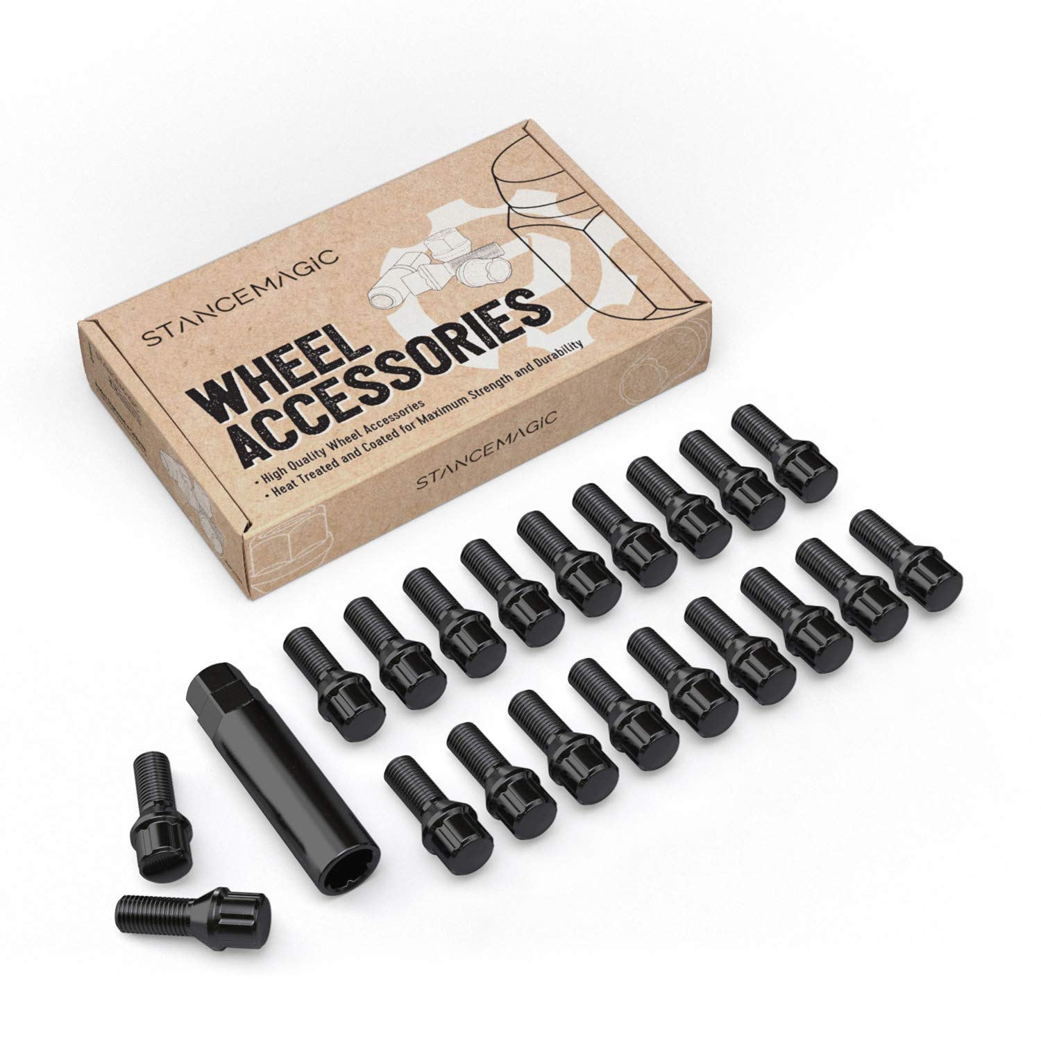 20Pcs Locking Spline Black 12X1.5 Lug Bolts With Socket Key (26Mm Oem Shank Length, Cone Seat) Compatible With Bmw 128I 135I 318