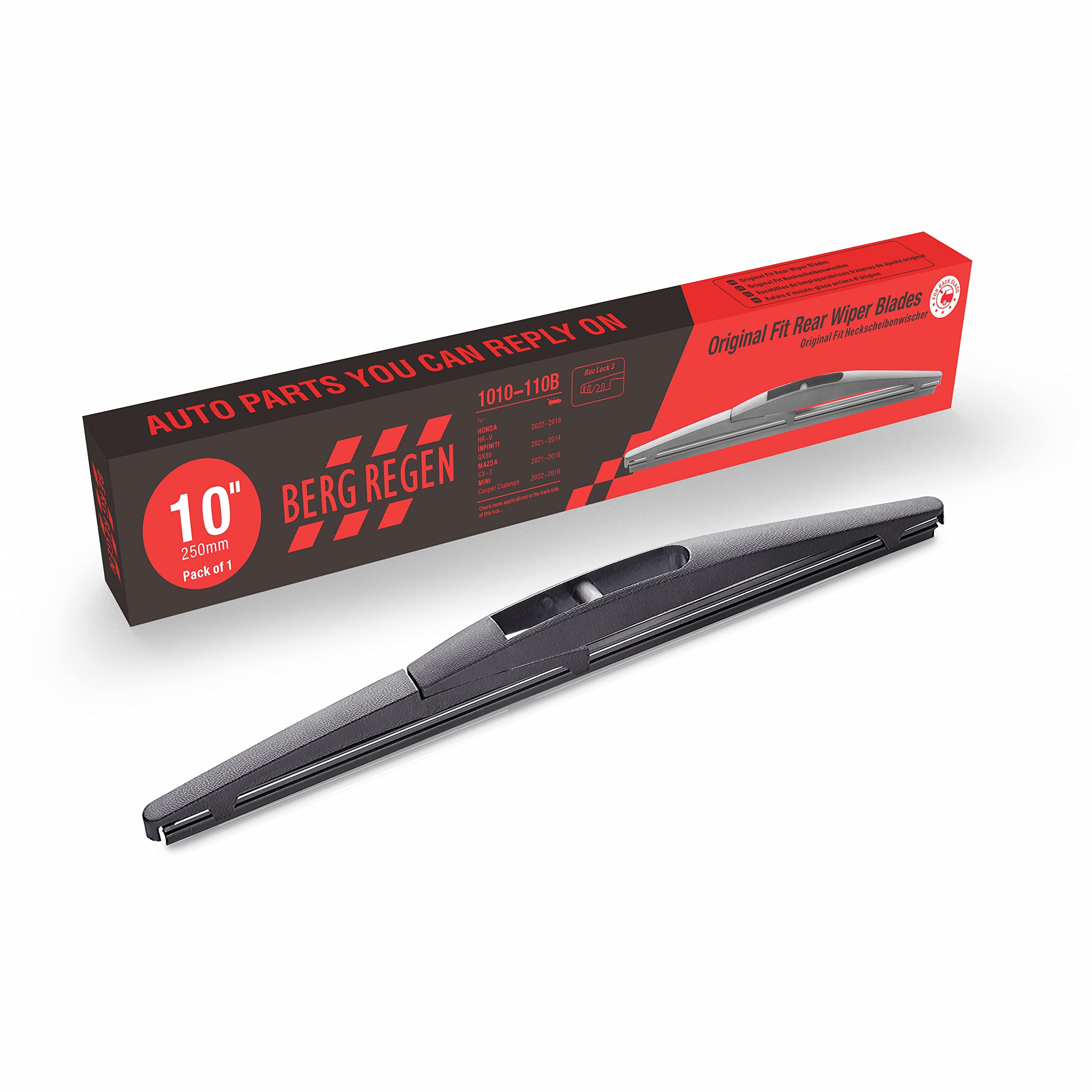 Berg Regen Rear Wiper Blades 10 Inch(10-B), Replacement For Honda Hr-V 22-16, Mitsubishi Outlander Sport 21-11, Infiniti Qx56 13