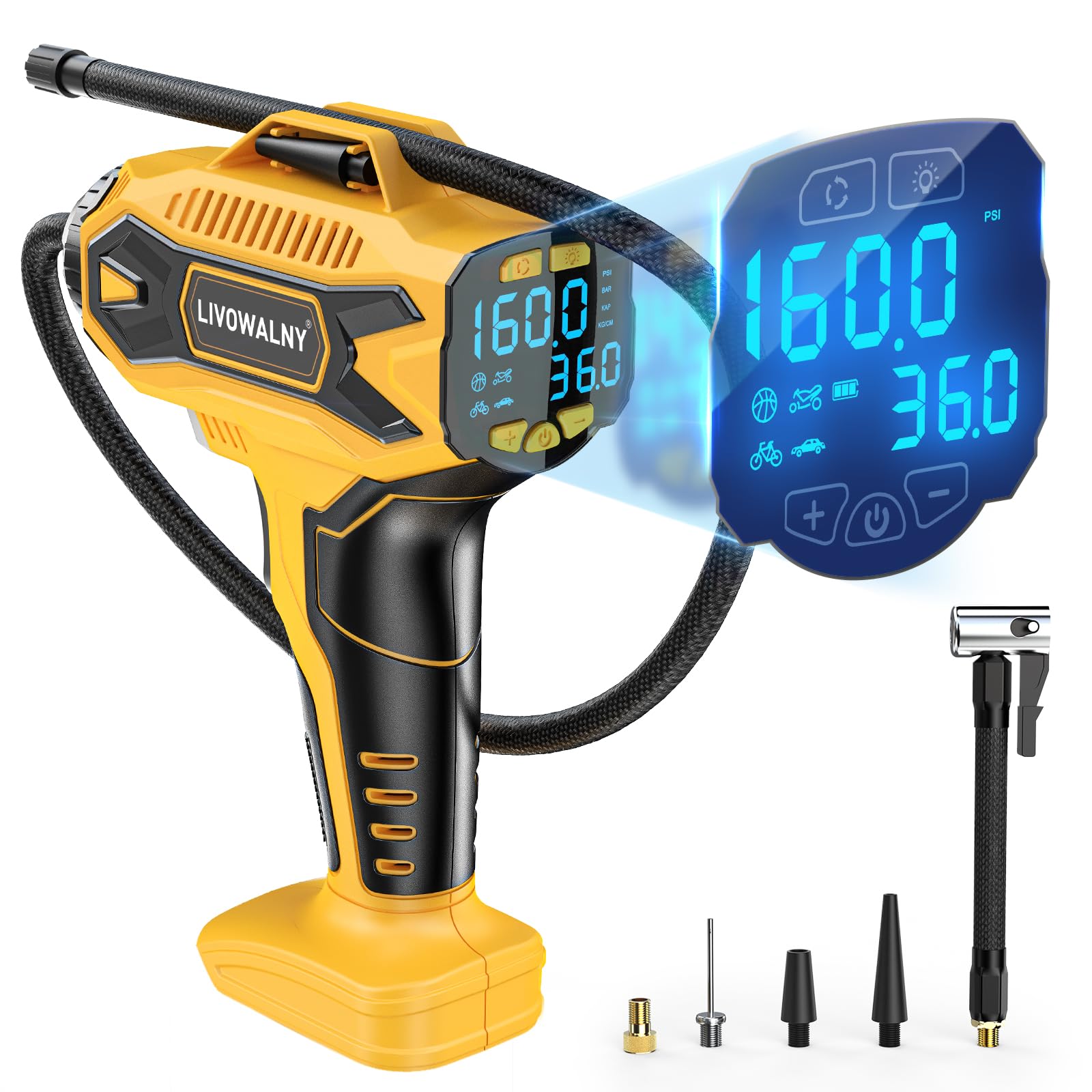 Tire Inflator Air Compressor Compatible With Dewalt 20V Max Battery Power,160Psi Cordless Portable Electric Air Pump With Digita