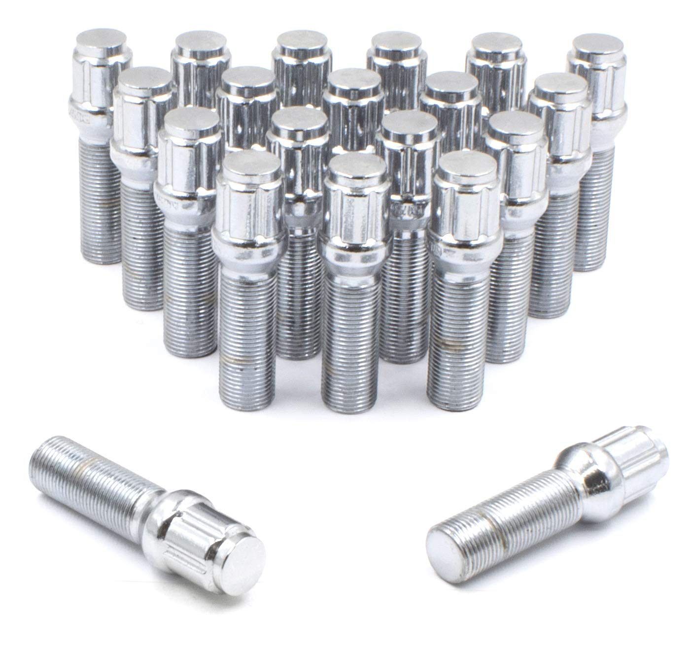 Wheel Accessories Parts Set Of 20 Chrome 12X1.5 Lug Bolts Locking Spline Conical Seat With 24 Mm Shank Length Small Diameter Lug