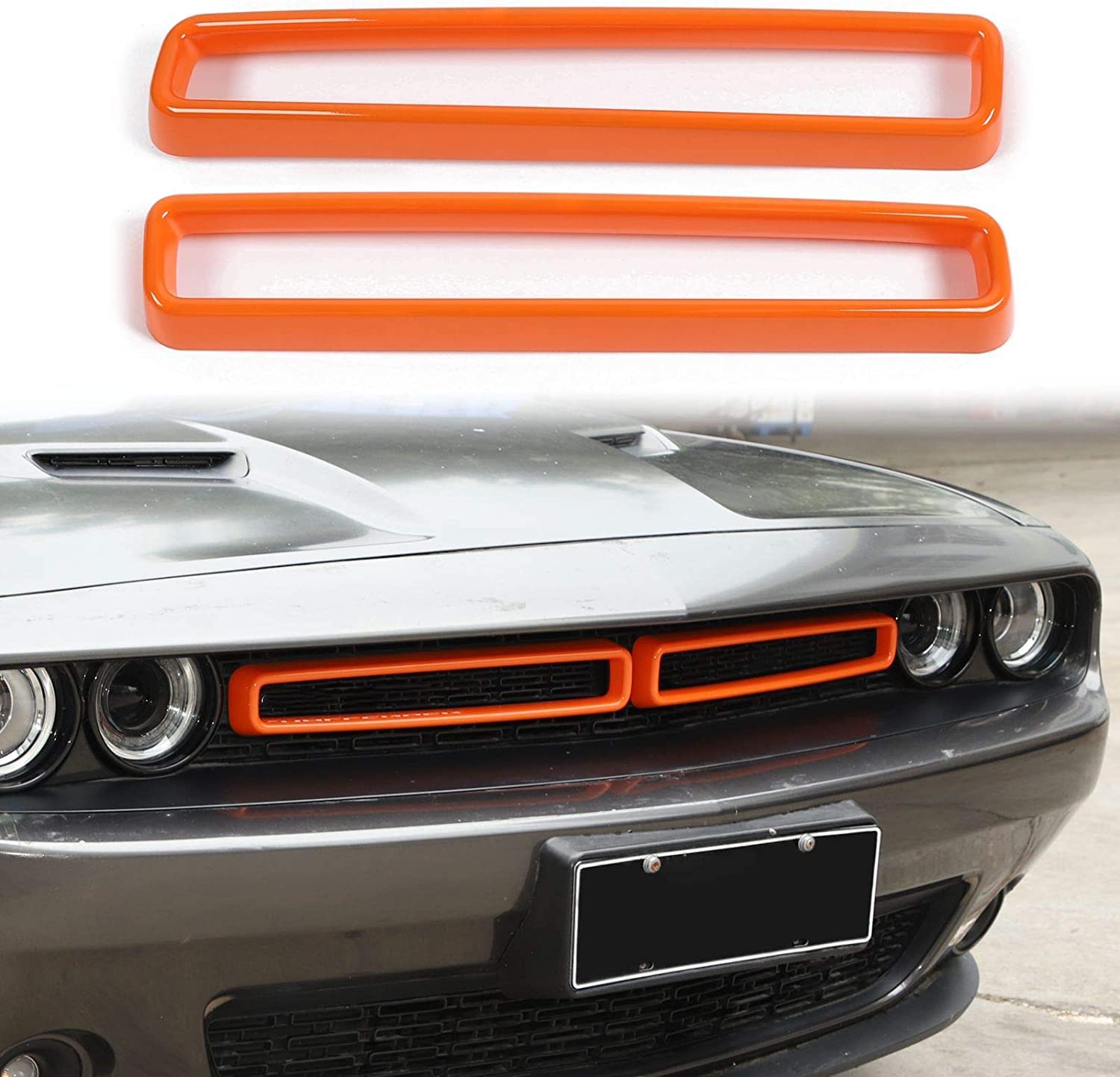 Voodonala For Challenger Front Grille Inserts For 2015-2023+ Dodge Challenger Exterior Accessories, Abs Orange 2Pcs