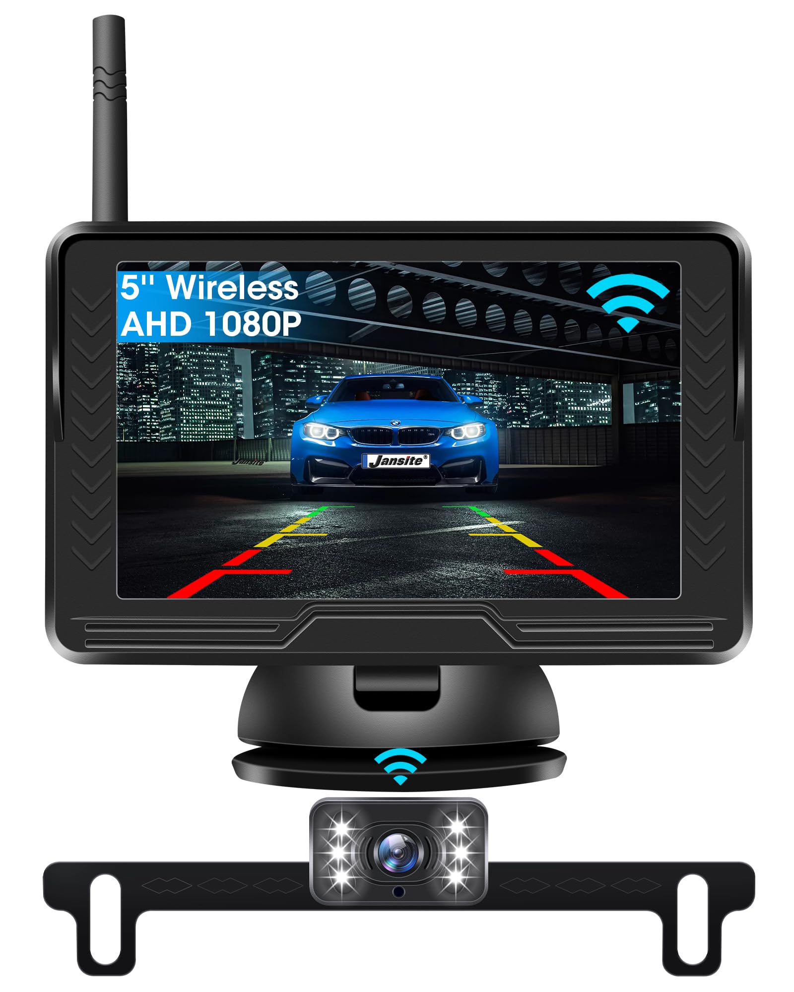 ?6 Led? 1080P Wireless Backup Camera Monitor For Car 5'' Back Up Camera License Plate Reverse Camera Truck Trailer Rv Pickup Diy