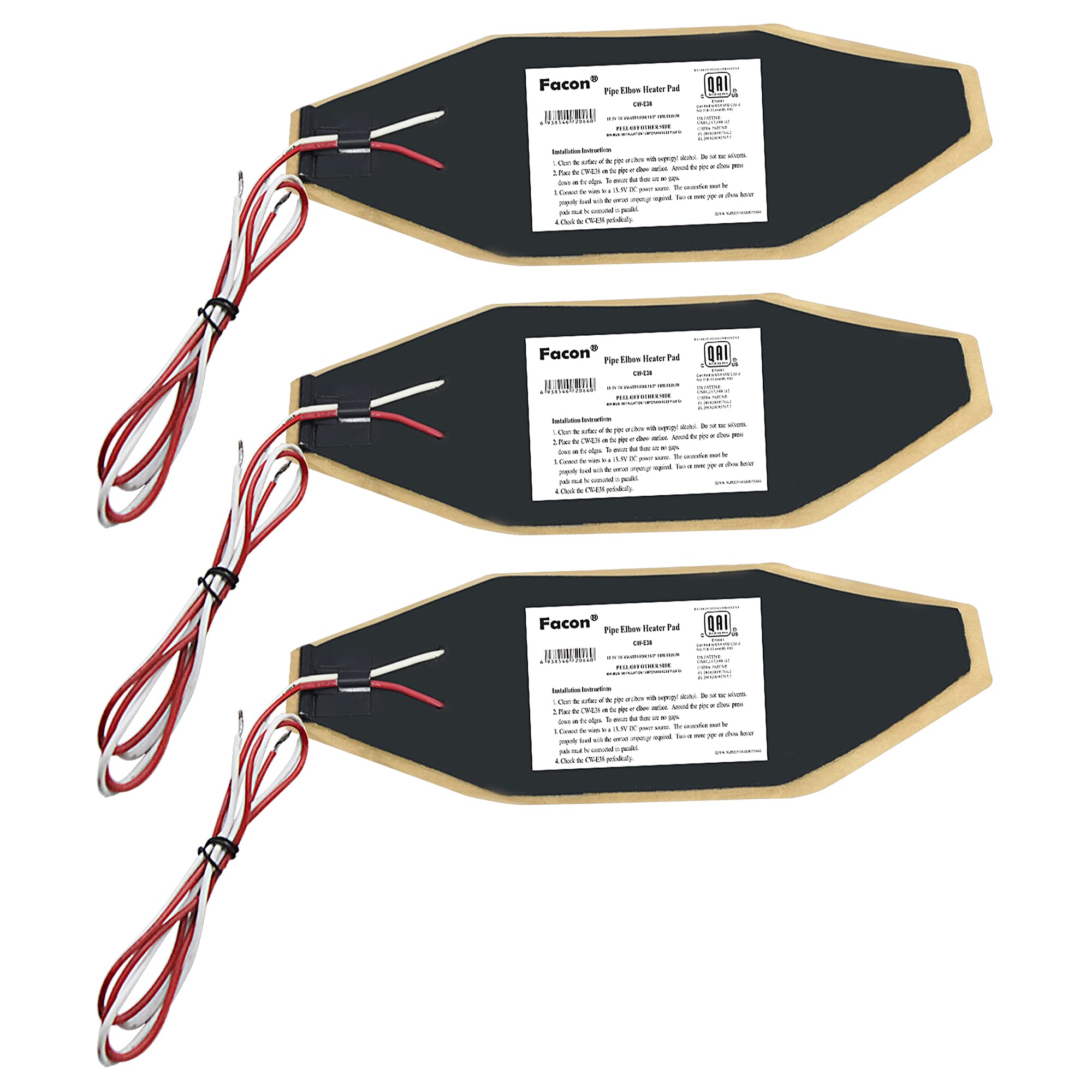 Facon 3'' X 8'' Rv Elbow Pipe Heater Pad, Work For 1-1/2'' Elbow Pipe, 3Packs 12V Tank Heater Pad, For Rv, Camper, Travel Traile