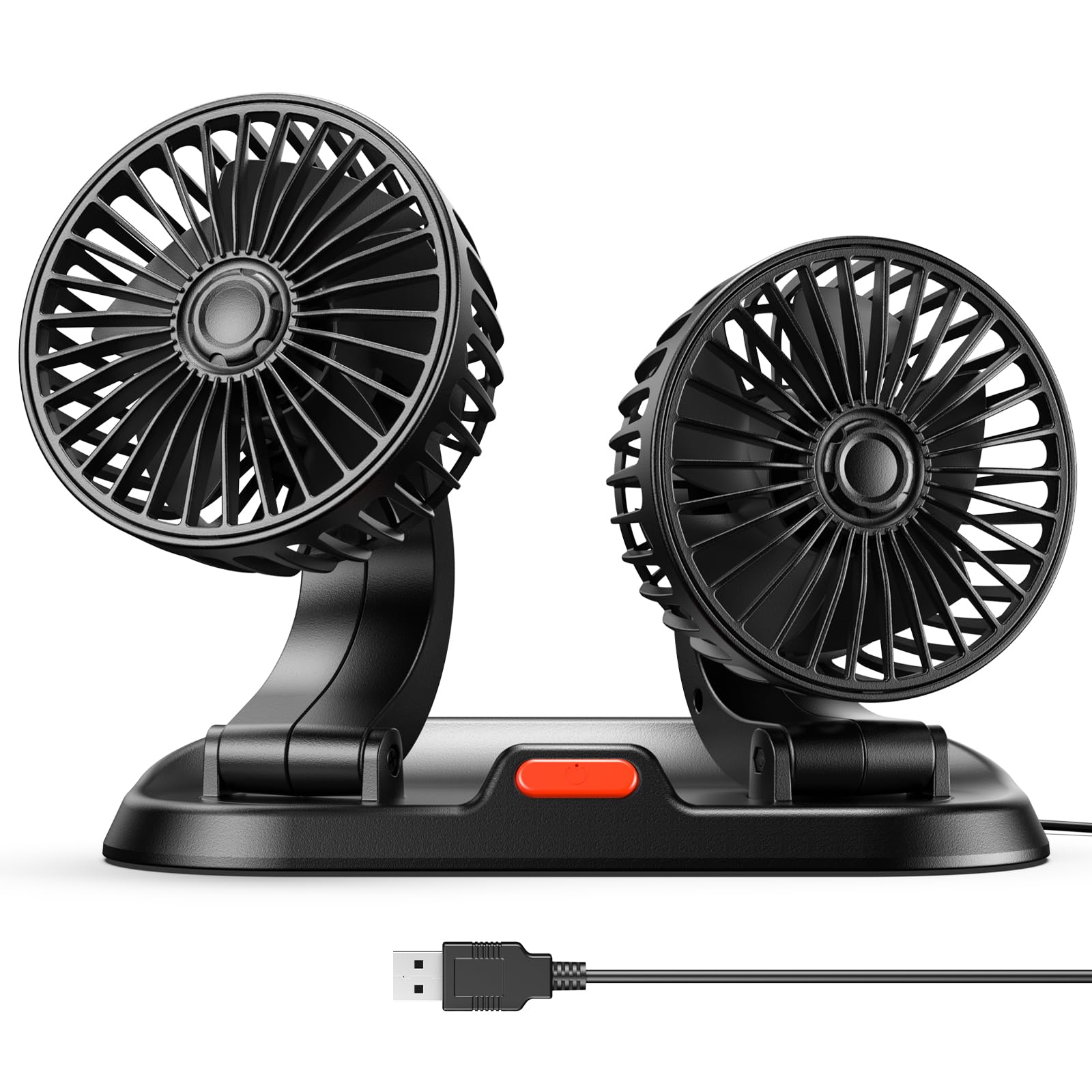 Zmirne Car Fan - Dual Head Usb Fan For Car, Portable Vehicle Cooling Fan - Brushless Motor(2024 Upgraded) - 3 Speeds, 360 Rotati