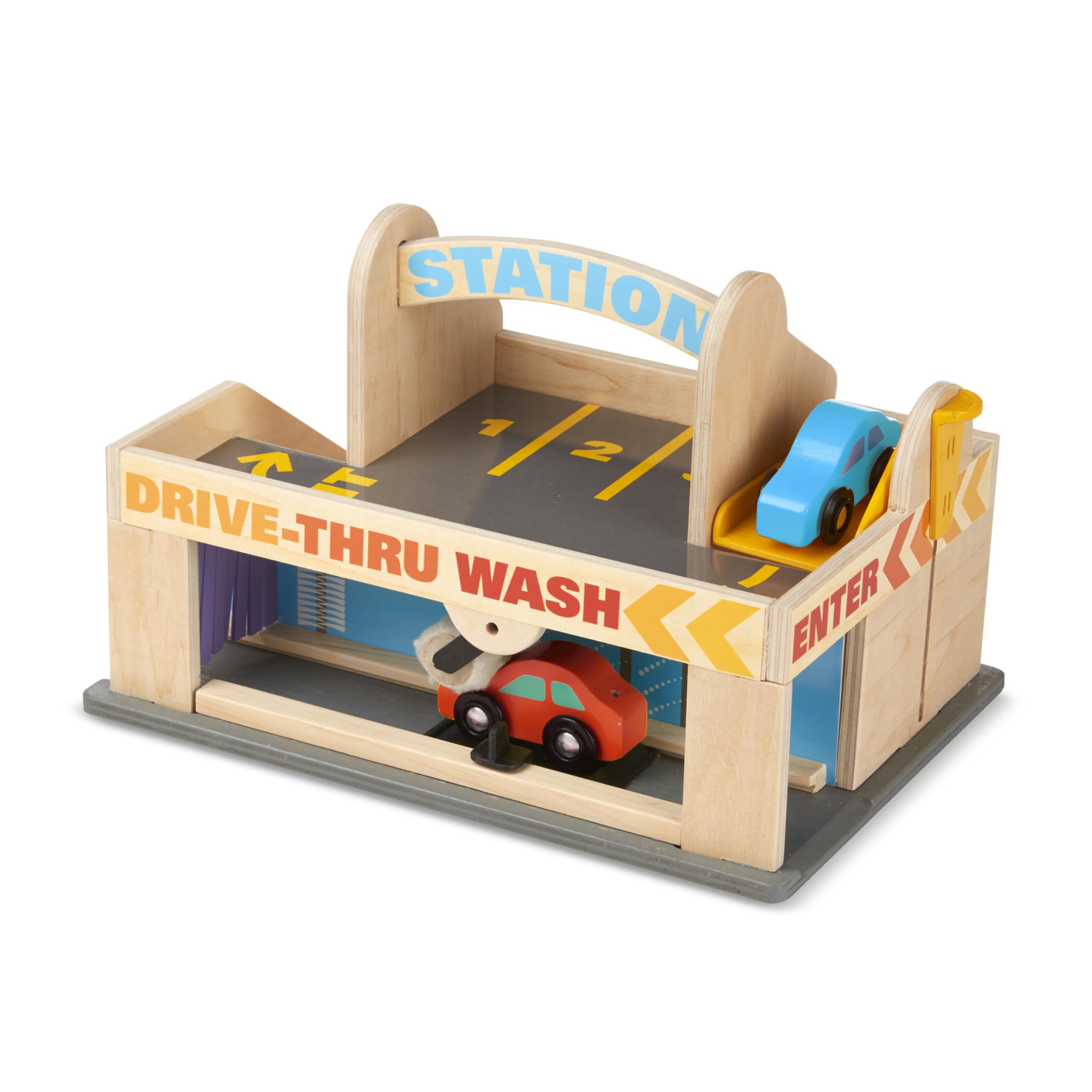 Melissa & Doug Service Station Parking Garage With 2 Wooden Cars And Drive-Thru Car Wash