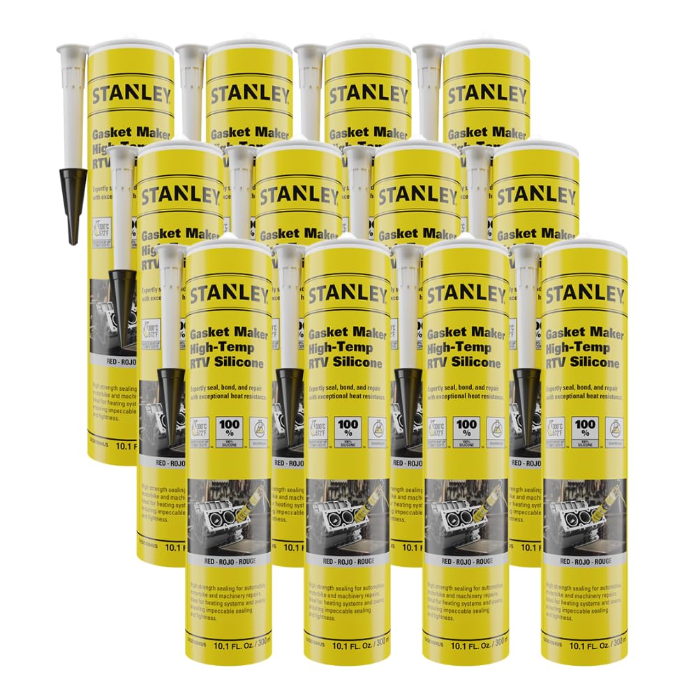 Stanley High-Temp Rtv Silicone Gasket Maker - 12X10.1 Fl.Oz Black, Oil, Vibration And Heat Resistant Black Silicone Sealant For