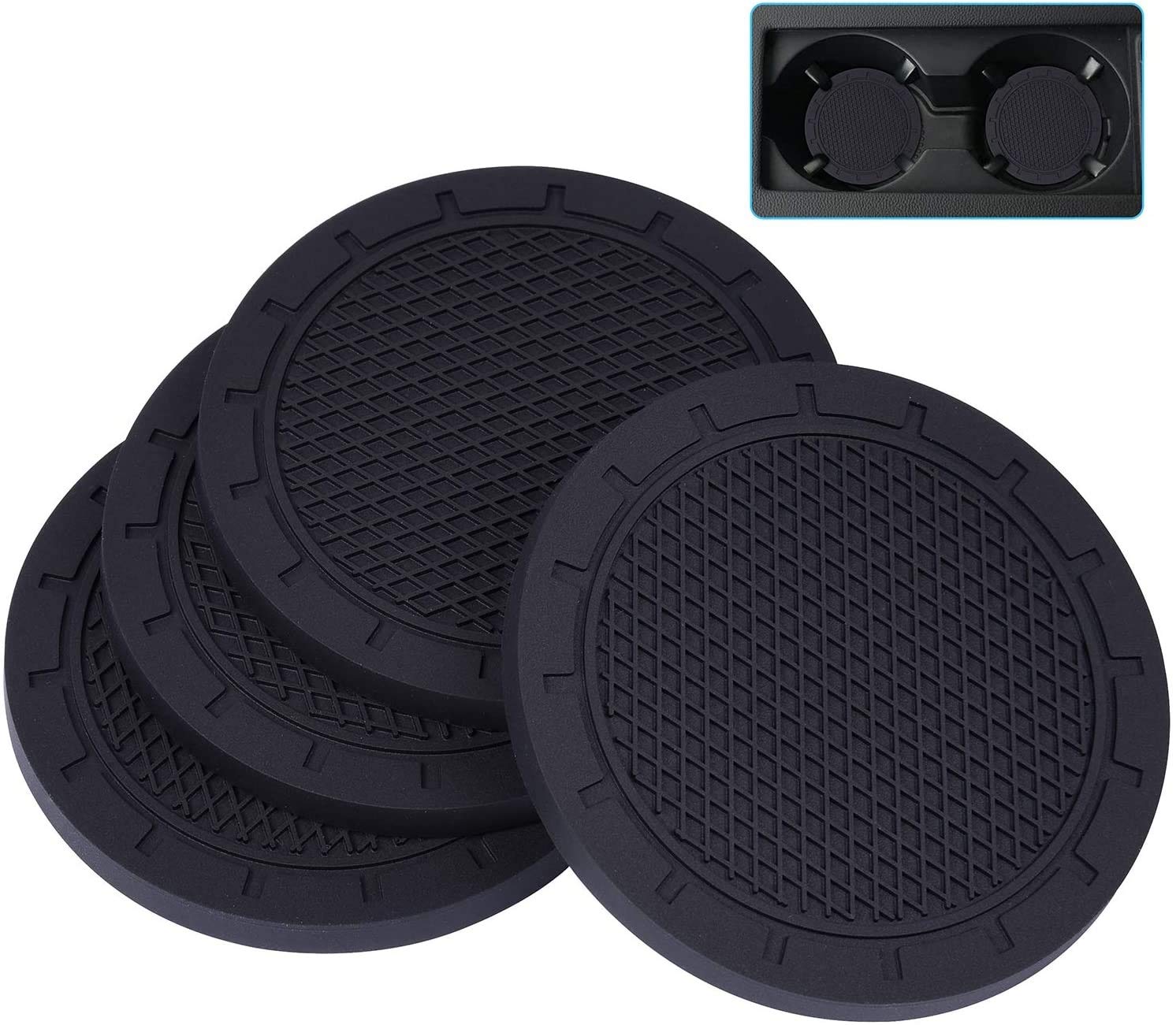 Car Coasters, Wisdompro 4 Pack Pvc Car Cup Holder Insert Coaster - Anti Slip Universal Vehicle Interior Accessories Cup Mats For