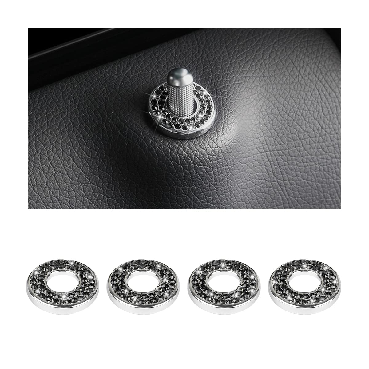 4Pcs Bling Inner Car Door Lock Cover Stickers, Rhinestones Pull Rod Bolt Decorations, Crystal Auto Decals For Women Girls, Spark