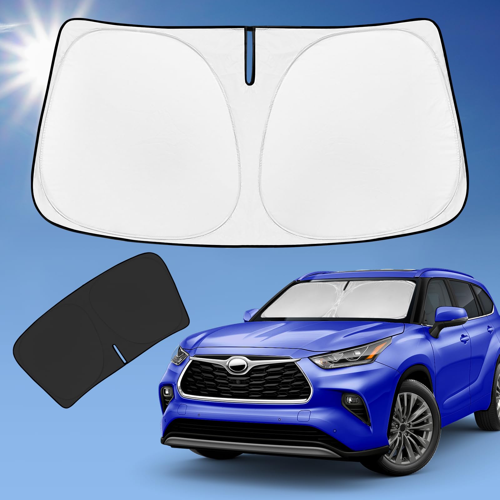 Zoibv For Toyota Highlander 2020-2024 2025 Sun Shade Sunshade Windshield Cover, 4-Layer Front Window Shade Custom Fit Highlander