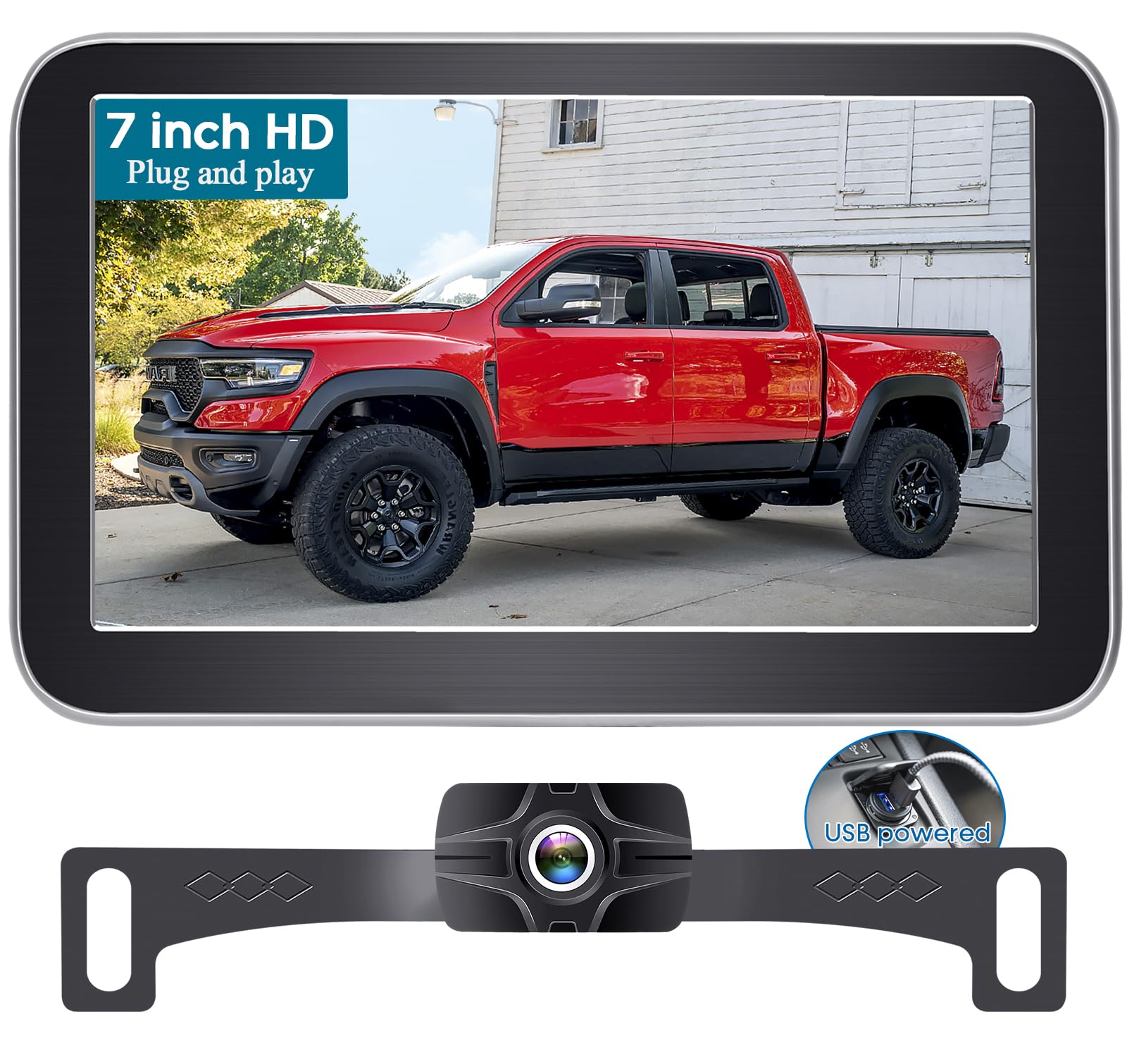 Backup Camera 7-Inch Monitor Truck: 2K Usb Plug-Play Easy Set Up No Glare-Led Lights Car Rear View Camera Clear Night Vision Rev
