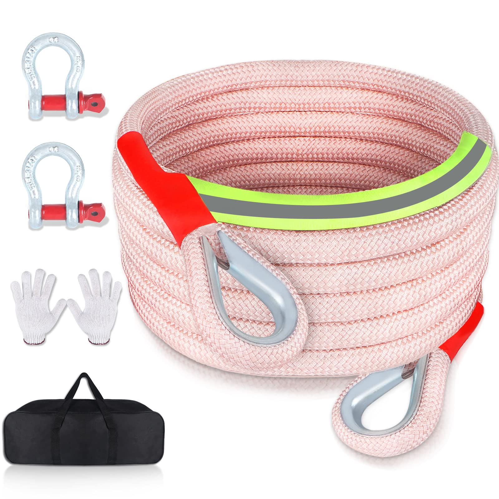 Upgrade Kinetic Recovery Rope, 4/5''  30' 39600Lbs Heavy Duty Tow Rope With Steel Shackles Off Road Recovery Gear,High-Strenth R