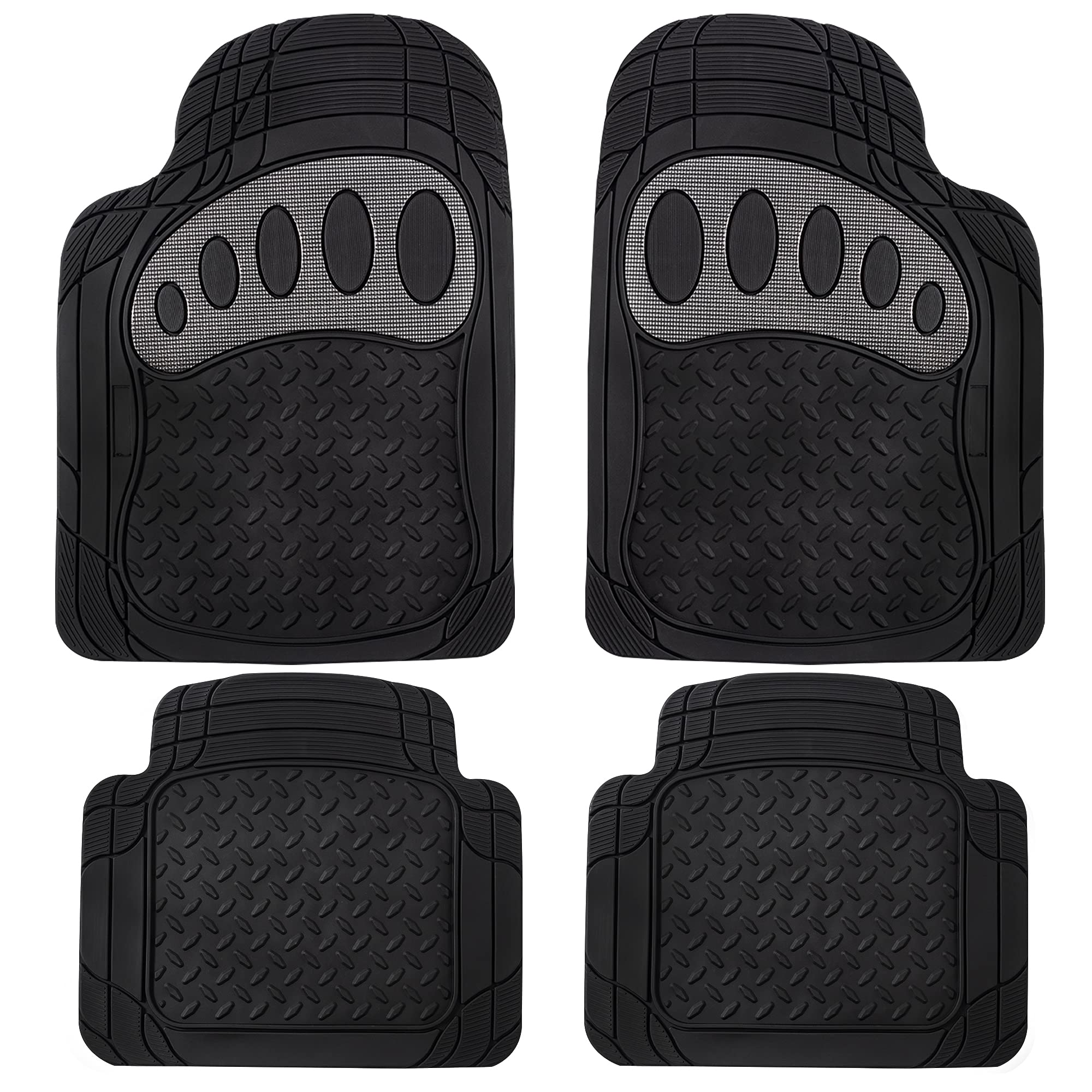 Fh Group Automotive Floor Mats - Heavy-Duty Footprint Design Rubber Floor Mats For Cars, Universal Fit Full Set, Climaproof Floo