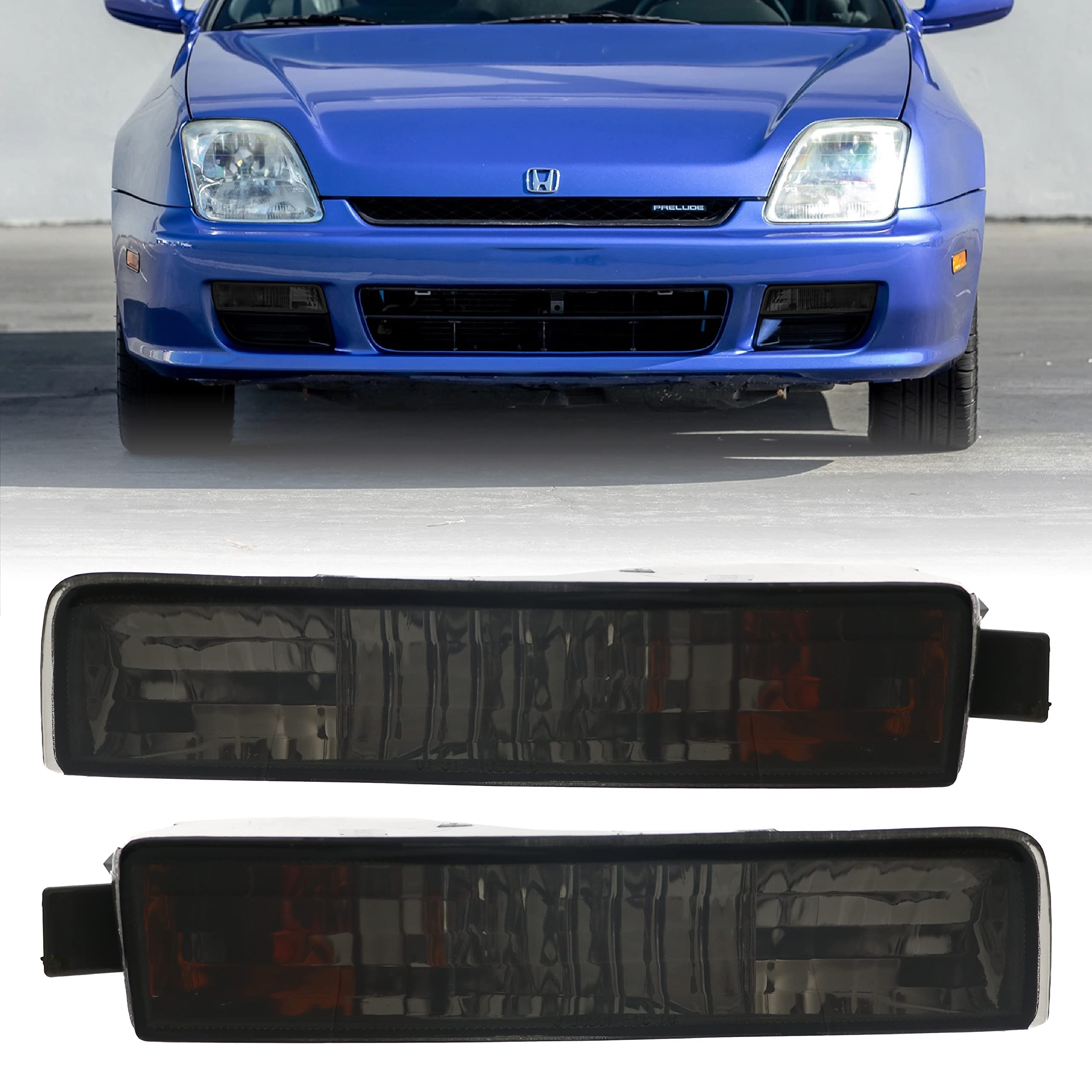 Usr Depo 97-01 Prelude Bumper Lights - Front Smoke Parking Turn Signal Lamp Set (Left + Right) Compatible With 1997-2001 Honda P