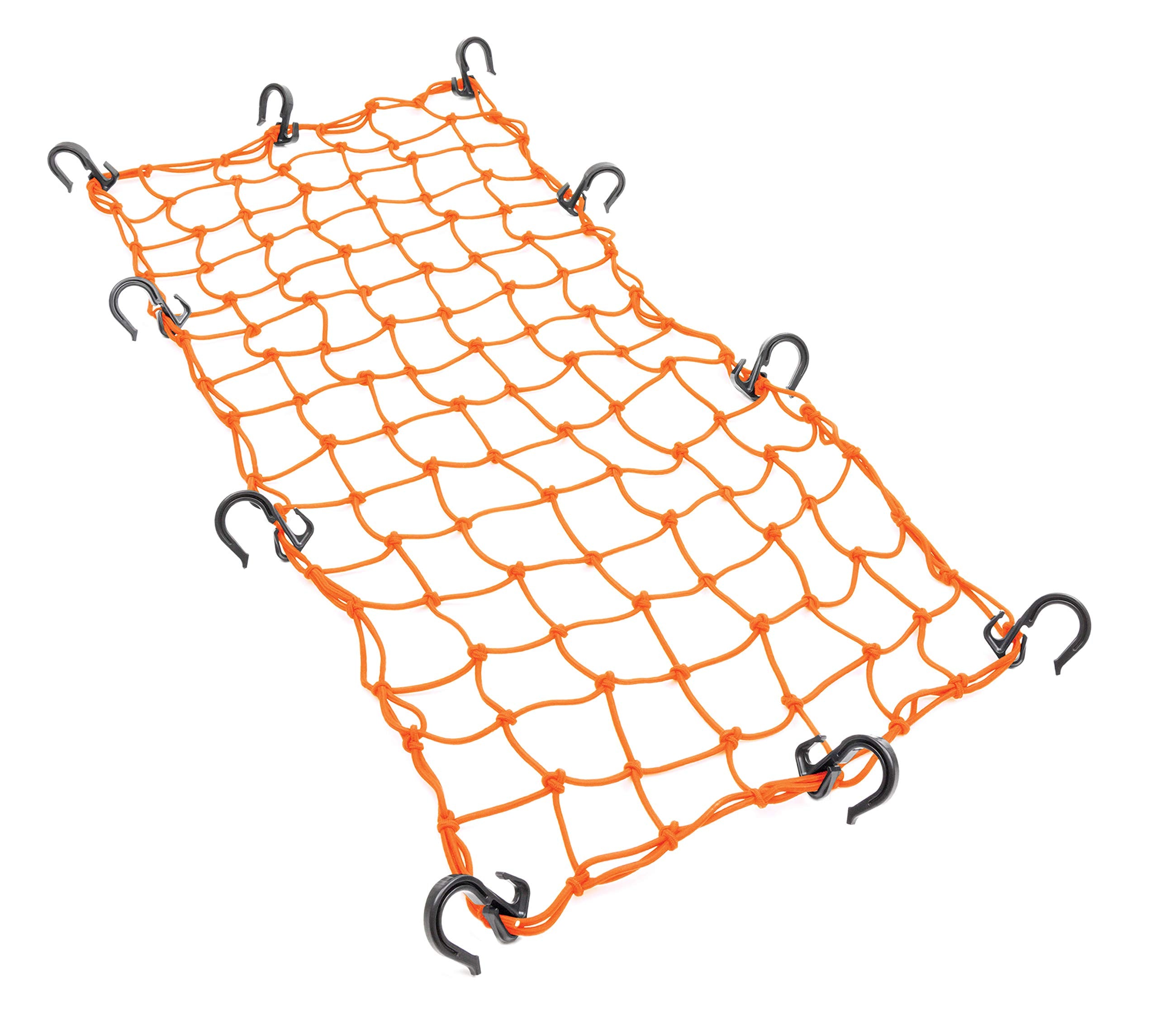Powertye 15In X 30In Elastic Cargo Net With 10 Adjustable Hooks And Tight 2In X 2In Mesh, Orange