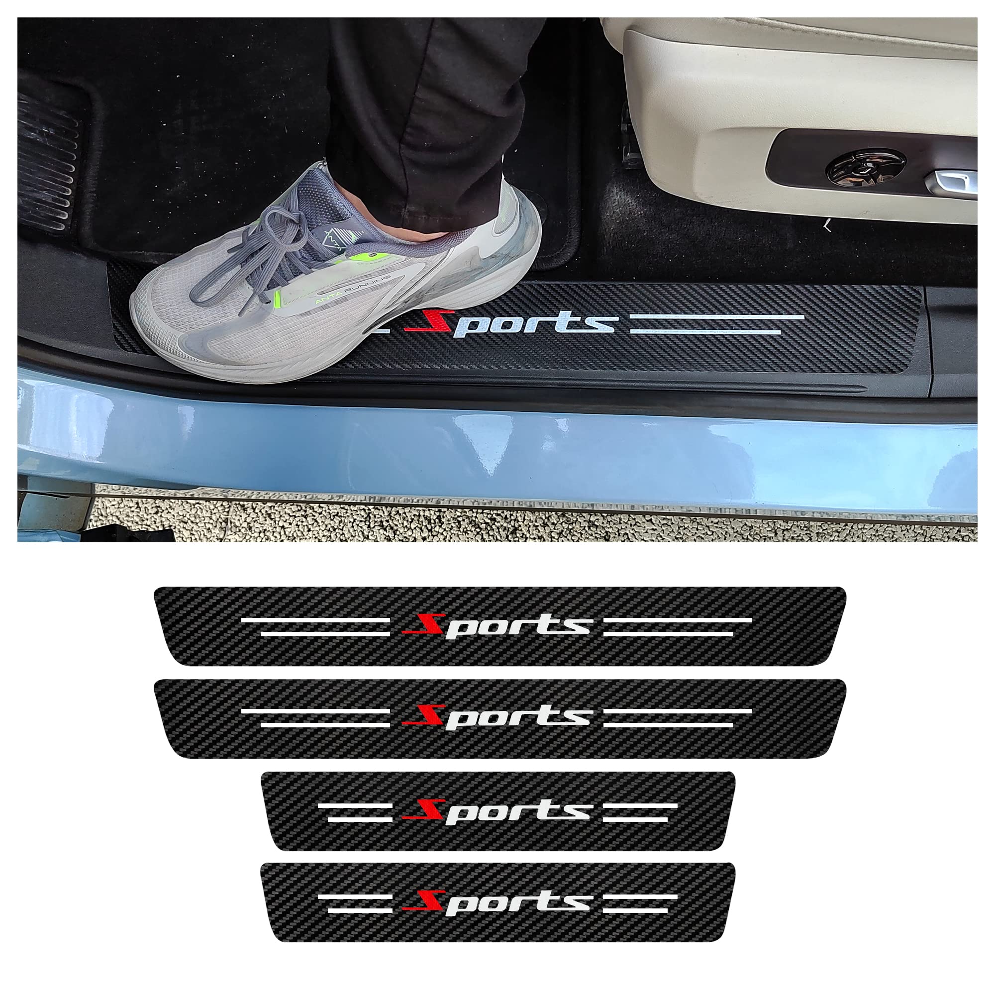 Nhhc 4Pcs Car Door Sill Protector,Sport Carbon Fiber Threshold Anti-Scratch Sticker Door Edge Protection Decorate,Auto Interior