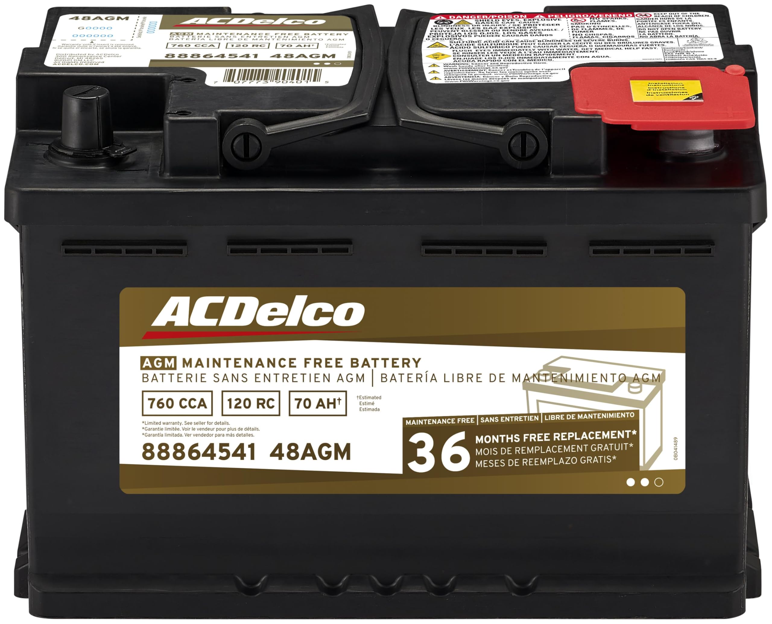 Acdelco Gold 48Agm (88864541) 36 Month Warranty Agm Bci Group 48 Battery