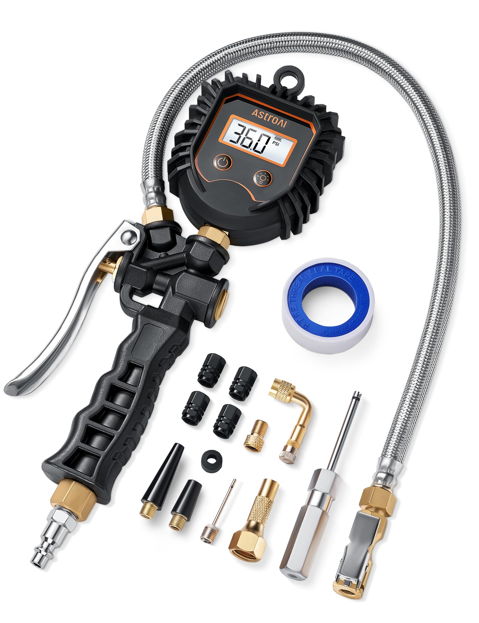Astroai Digital Tire Pressure Gauge, Heavy Duty Tire Inflator Gauge 250Psi Air Chuck Compressor Accessories With Stainless Braid