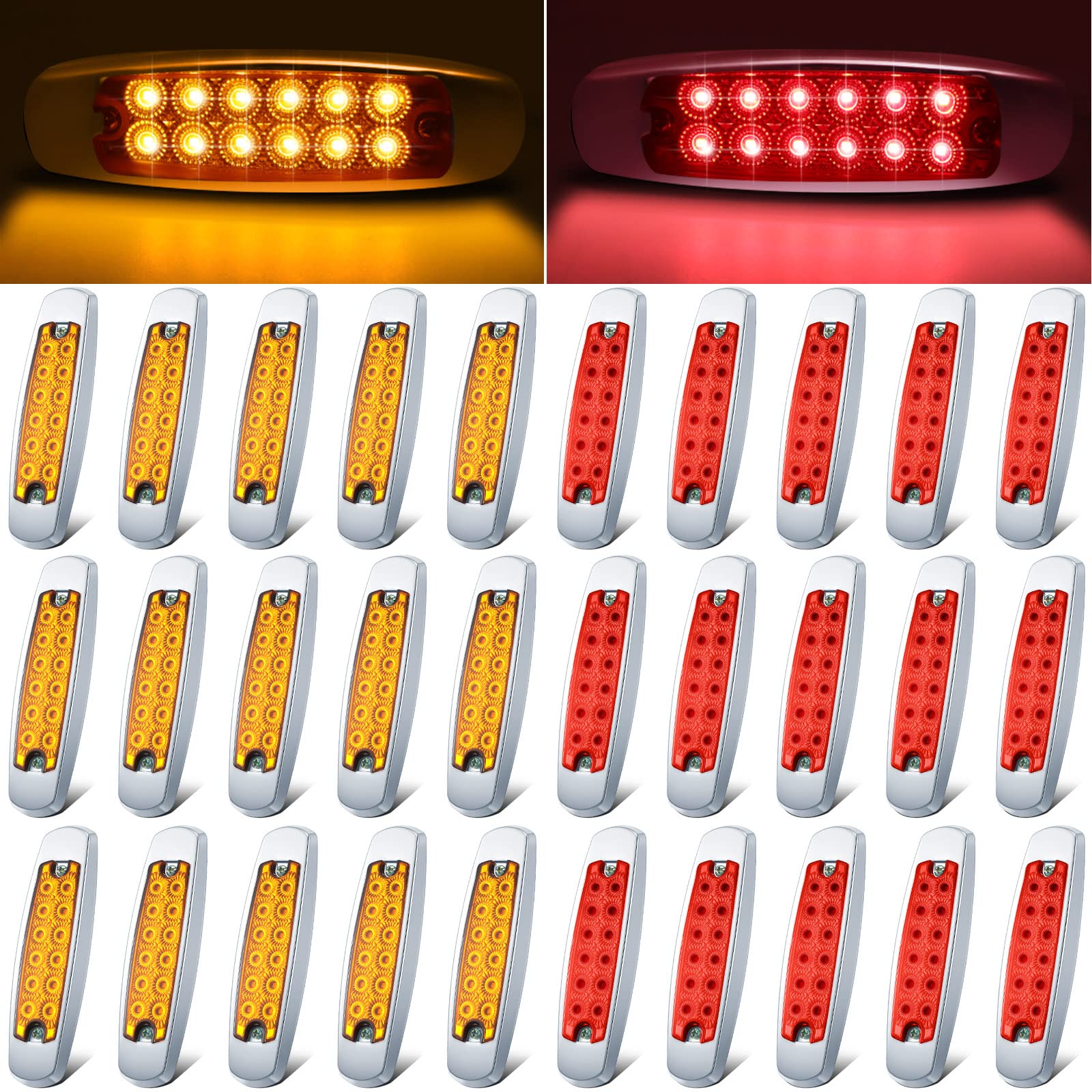 30 Pieces Led Side Marker Indicator Lights Lamp Front Rear Tail Lamp Amber And Red Led Side Marker Lights Heavy Truck Lighting 1
