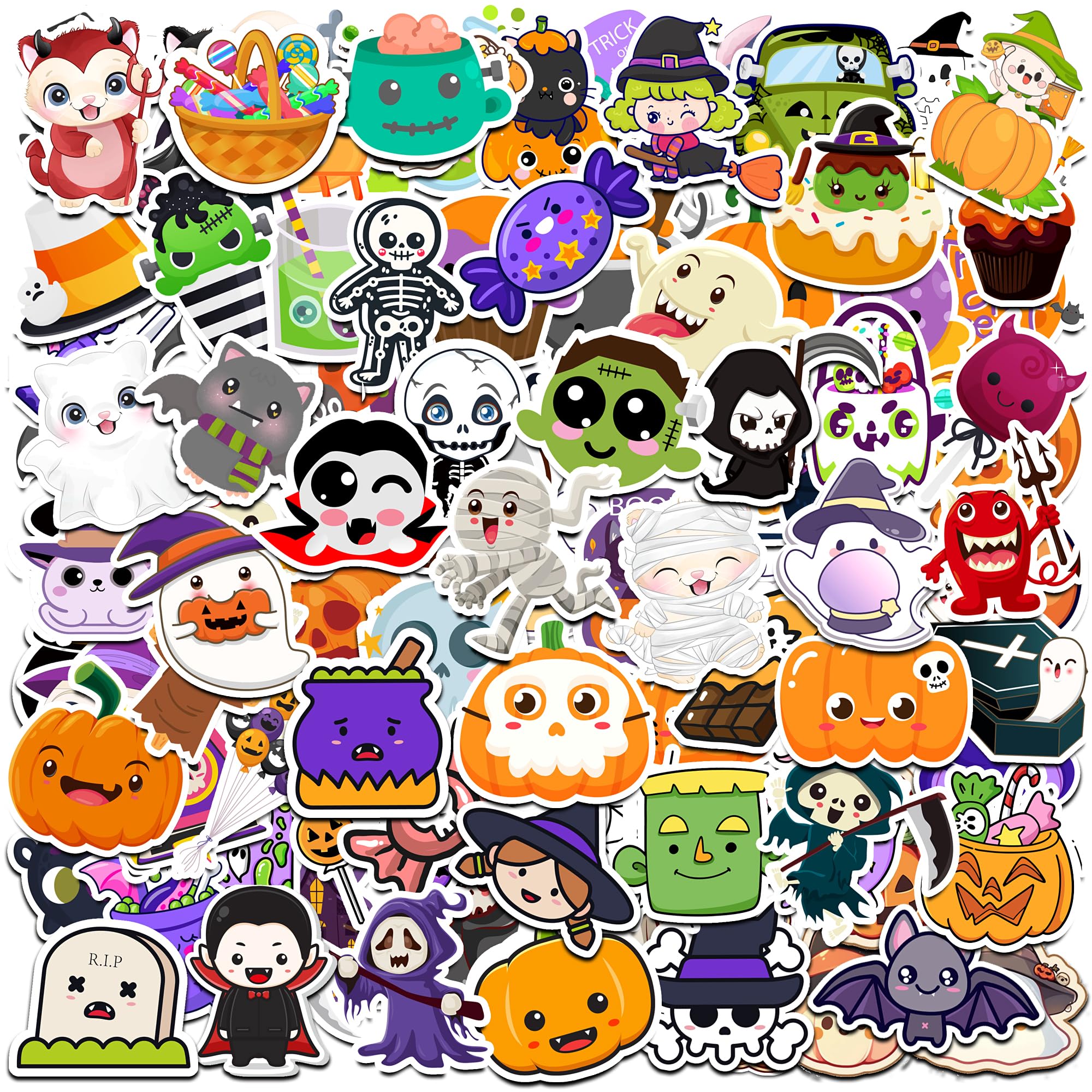 100 Pcs Halloween Stickers - Halloween Party Favors - Non Repeating Vinyl Waterproof Halloween Stickers - Kids Halloween Games T