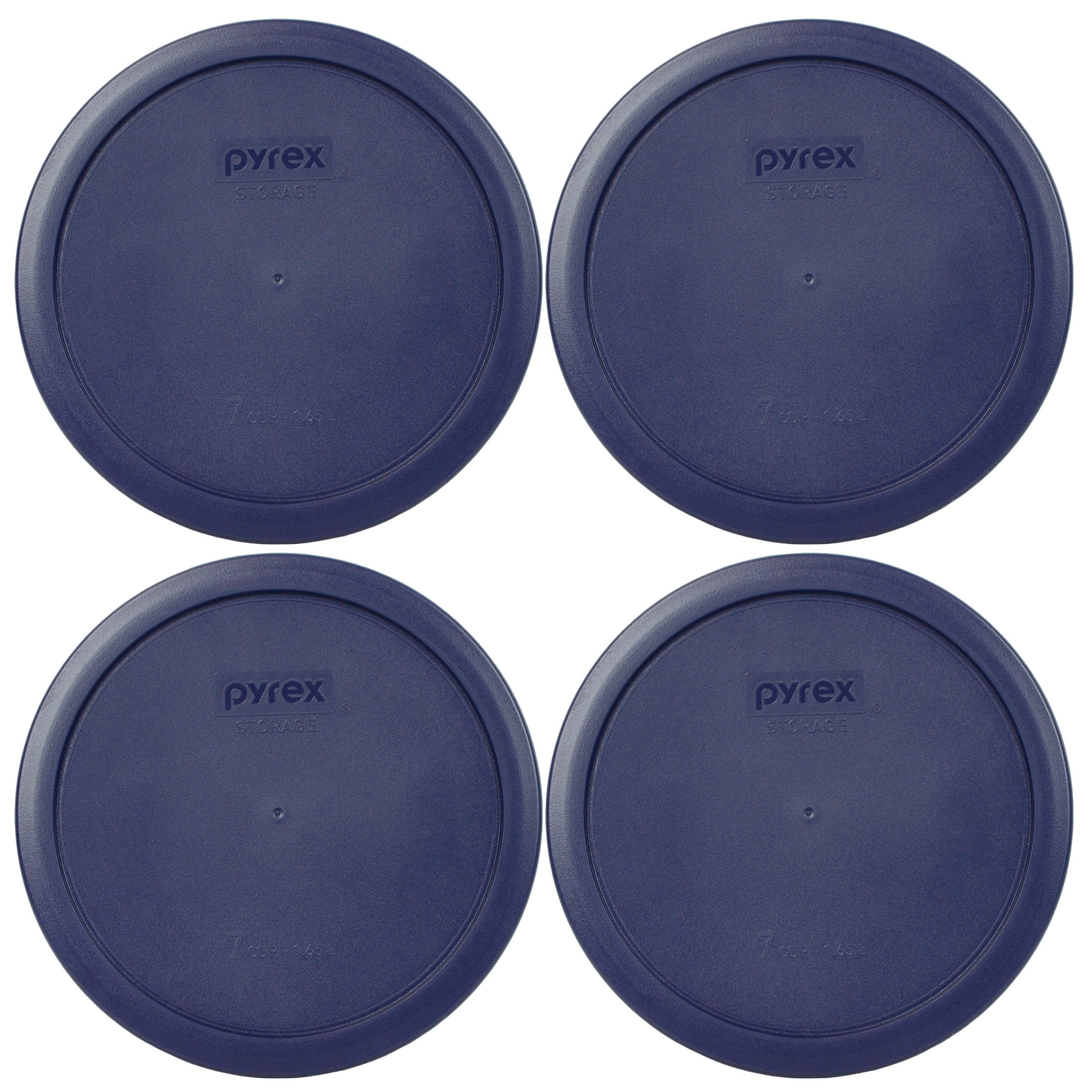 Pyrex 7402-Pc 6/7 Cup Blue Round Plastic Food Storage Lid, Made In Usa - 4 Pack