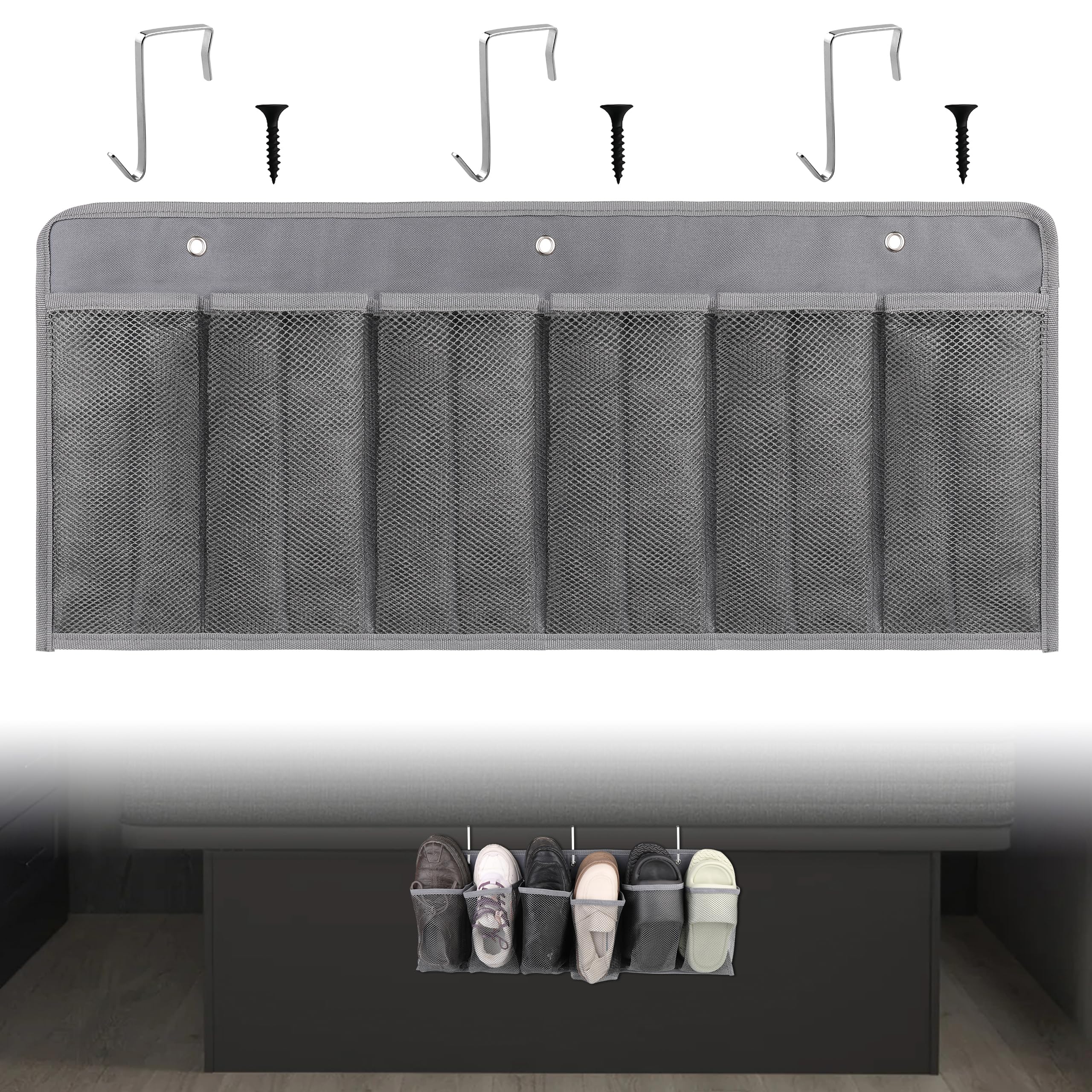 Rvzone Rv Shoe Pockets 6 Large Pockets Heavy Hanging Bedside Storage Organizer With Sturdy Hooks Storage Pockets Hangs On Bed Fo