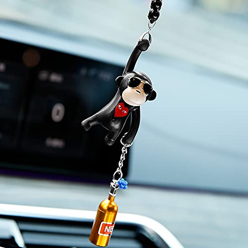 Ygmoner Wearing Sunglasses Monkey Car Interior Rear View Mirror Hanging Ornaments (Black & Nitrogen Bottle)