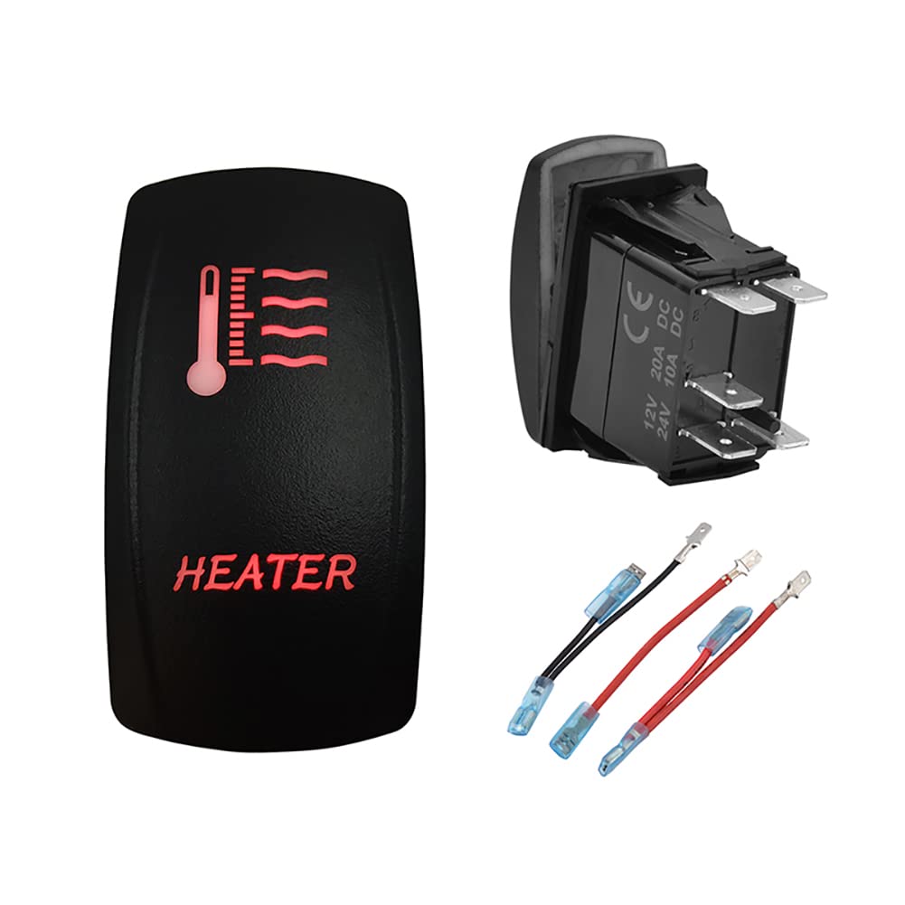 Bacautoparts 12V 24V Dual Red Led Heater Rocker Switch With Wires 5 Pin On-Off Toggle Switch For Car Boat Tractor Trailer Van Si